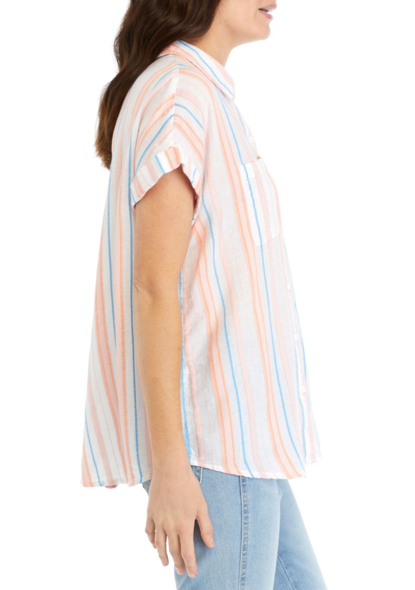 Womens Short Sleeve Yarn Dyed Camp Shirt