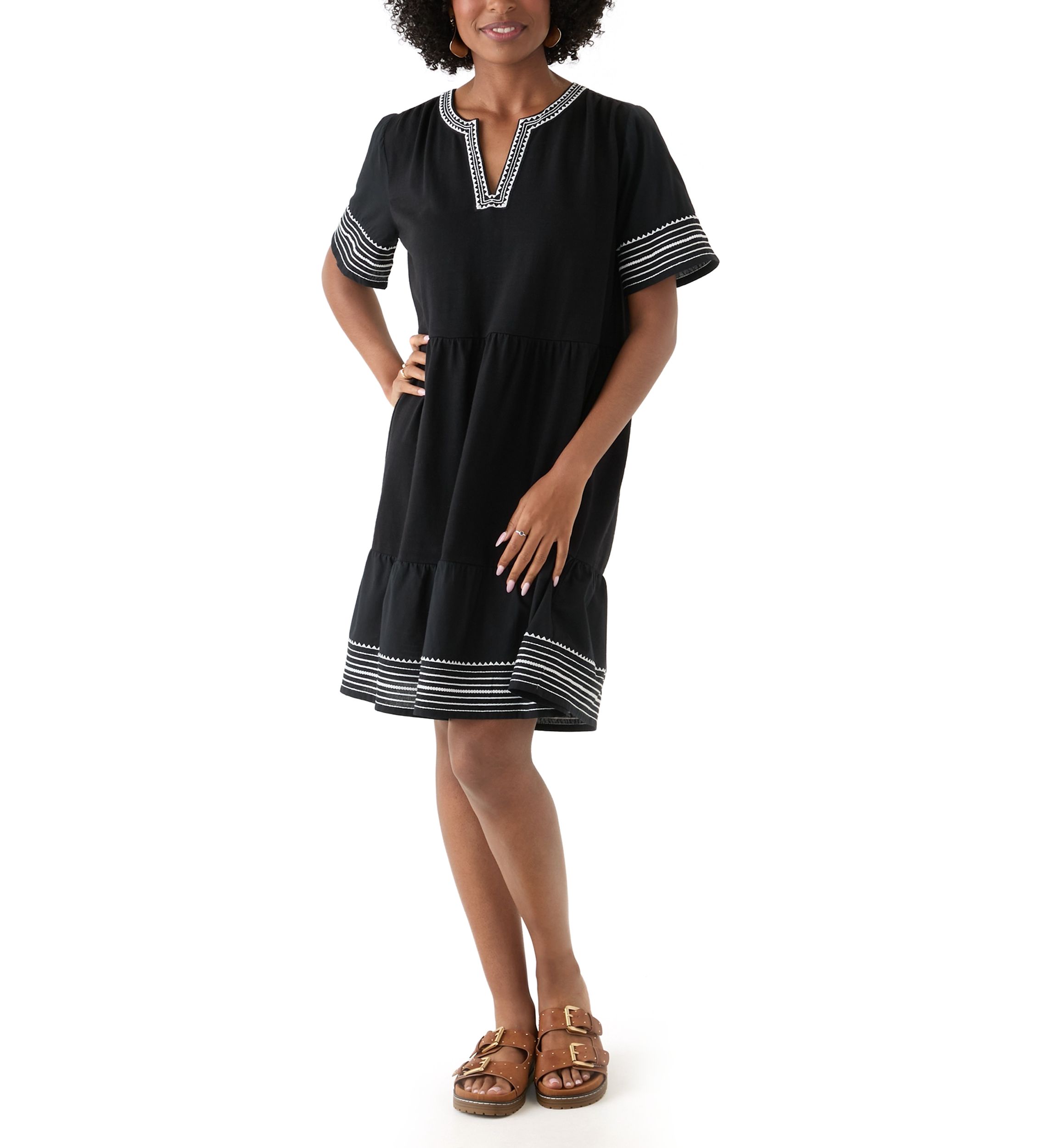 Womens Embroidered Knit Woven Dress