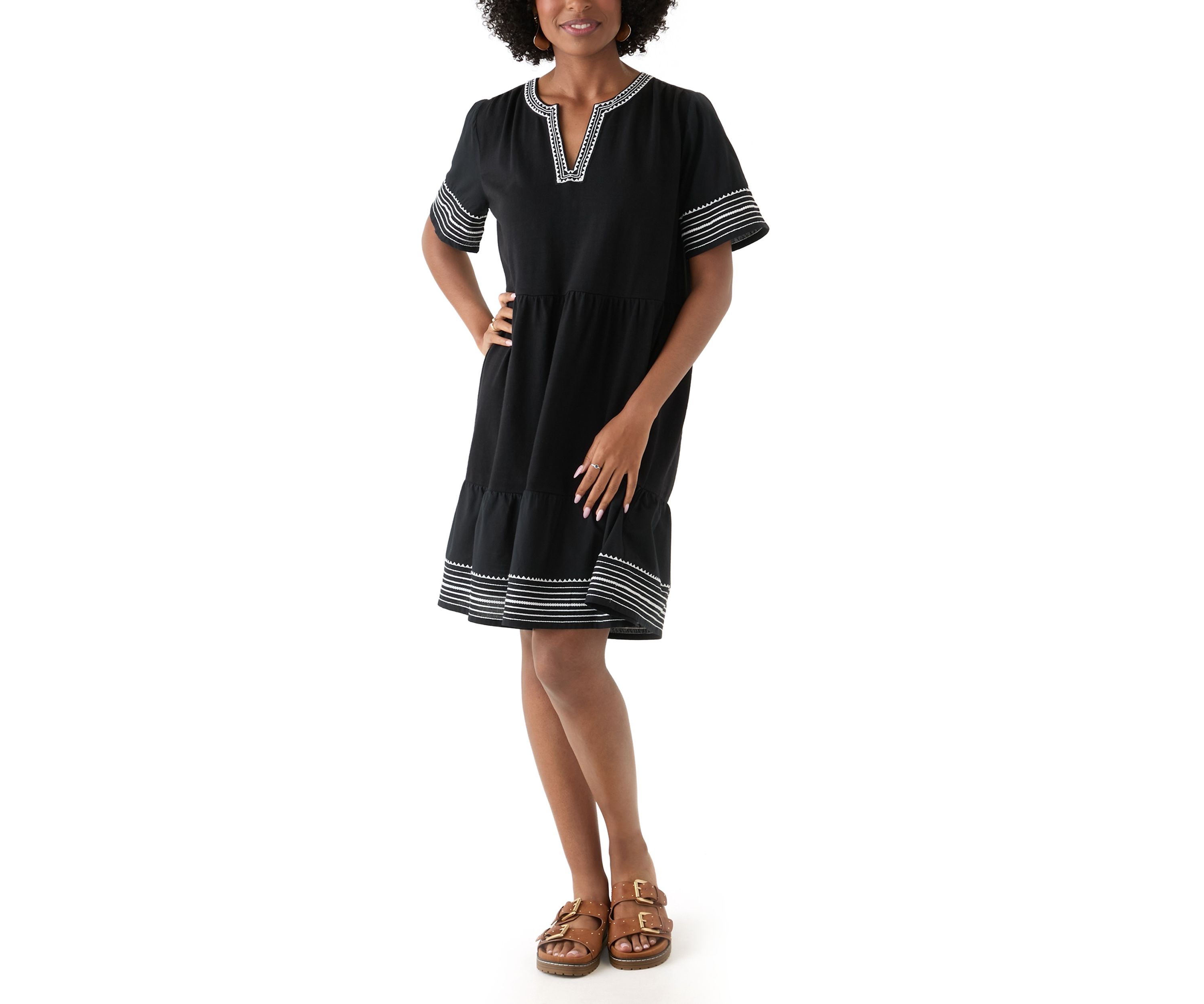 Womens Embroidered Knit Woven Dress