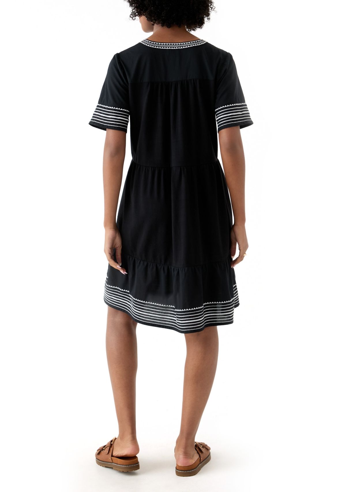 Womens Embroidered Knit Woven Dress