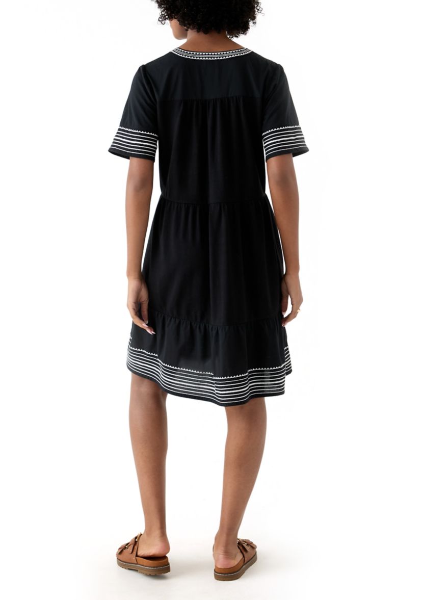 Womens Embroidered Knit Woven Dress