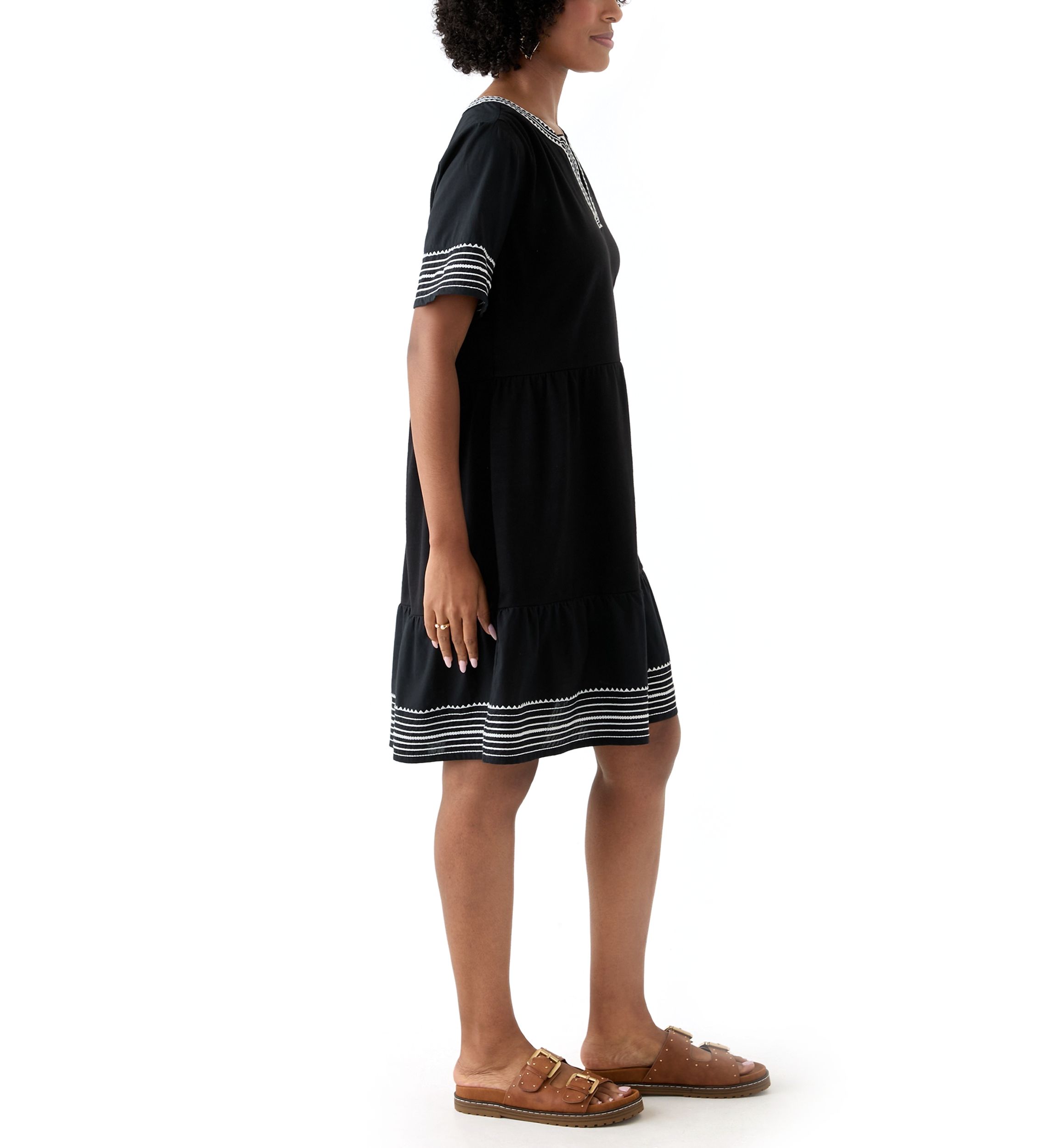 Womens Embroidered Knit Woven Dress