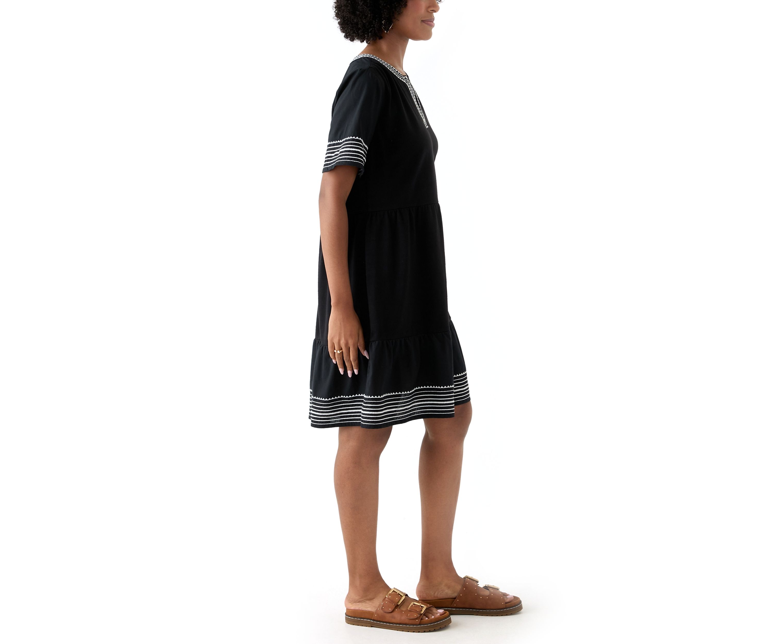 Womens Embroidered Knit Woven Dress