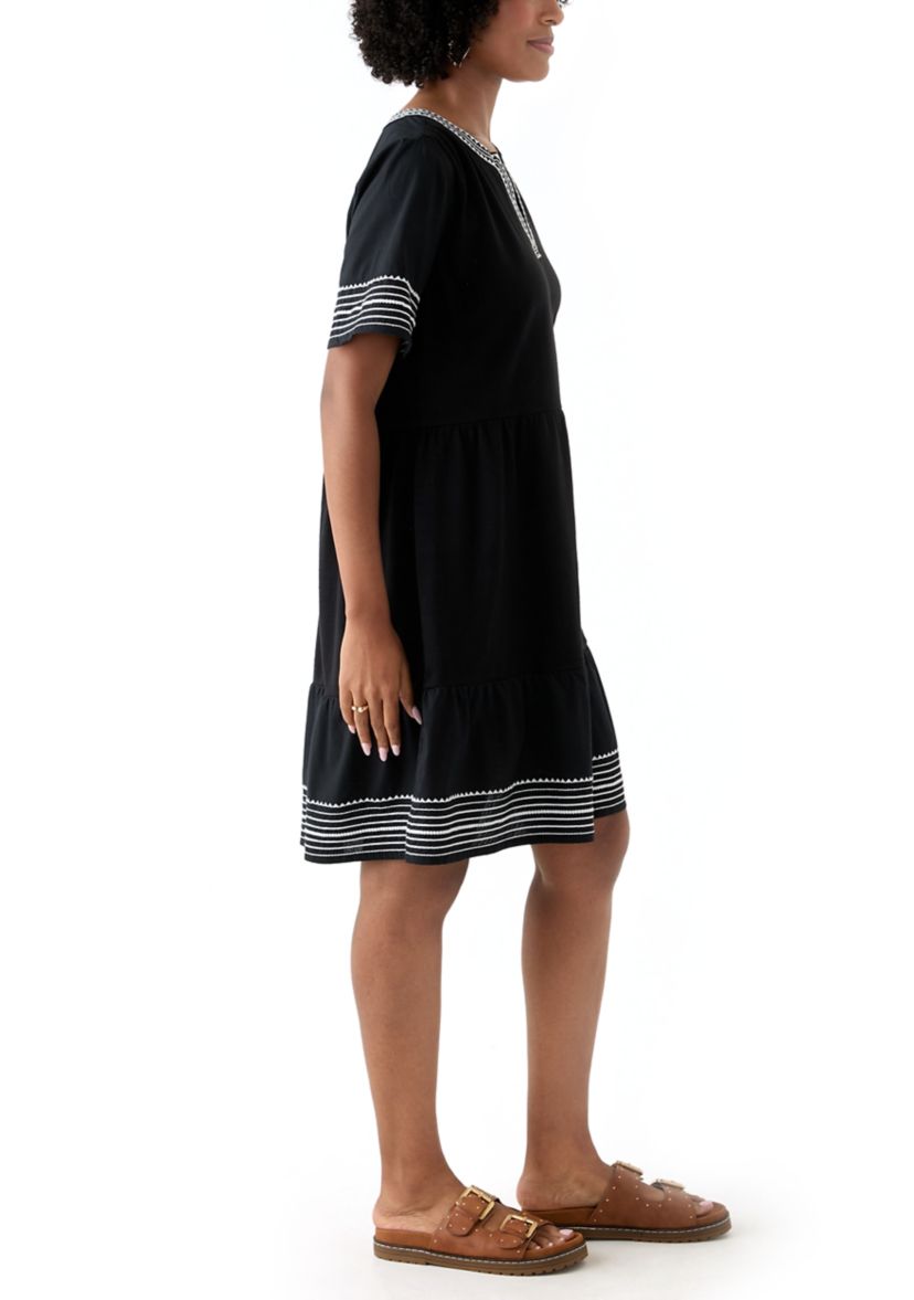 Womens Embroidered Knit Woven Dress