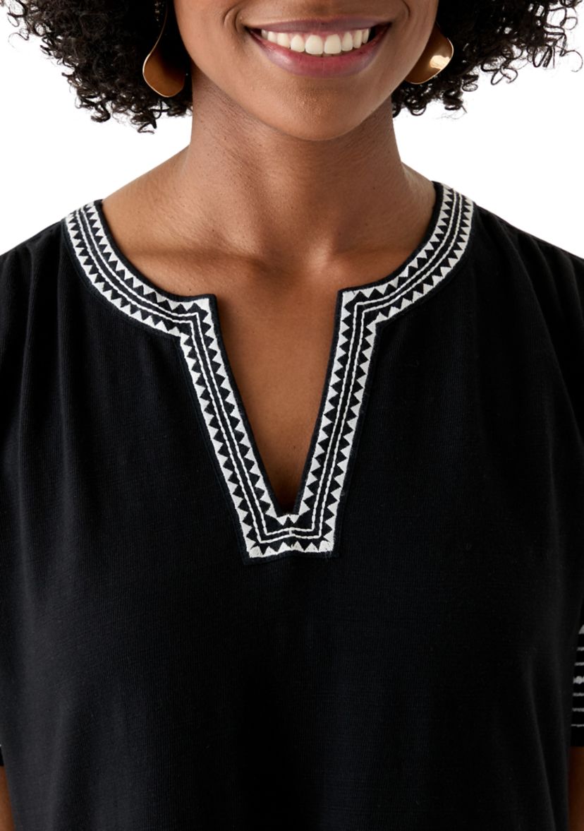Womens Embroidered Knit Woven Dress