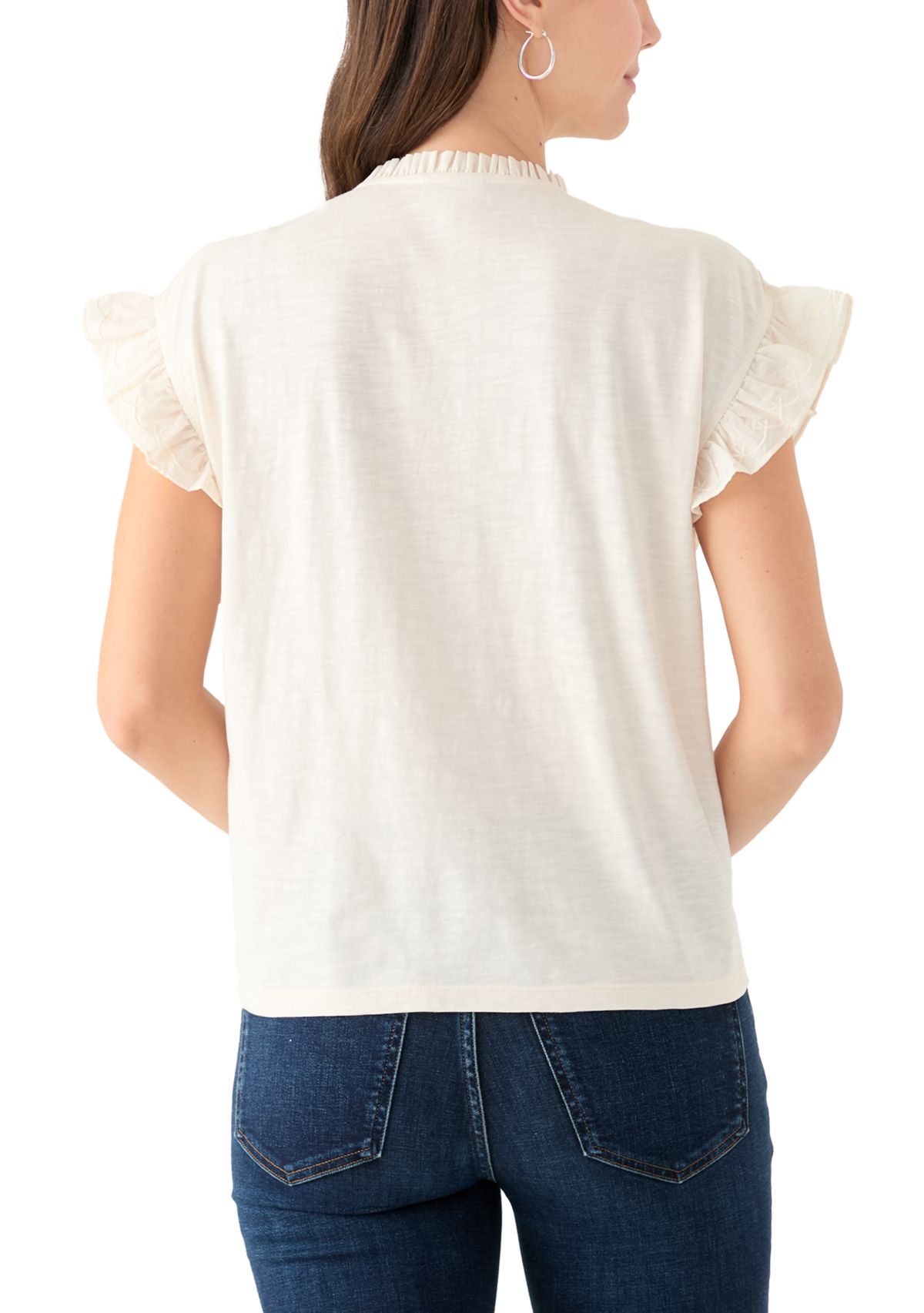 Womens Short Sleeve Embroidered Pintuck Blouse