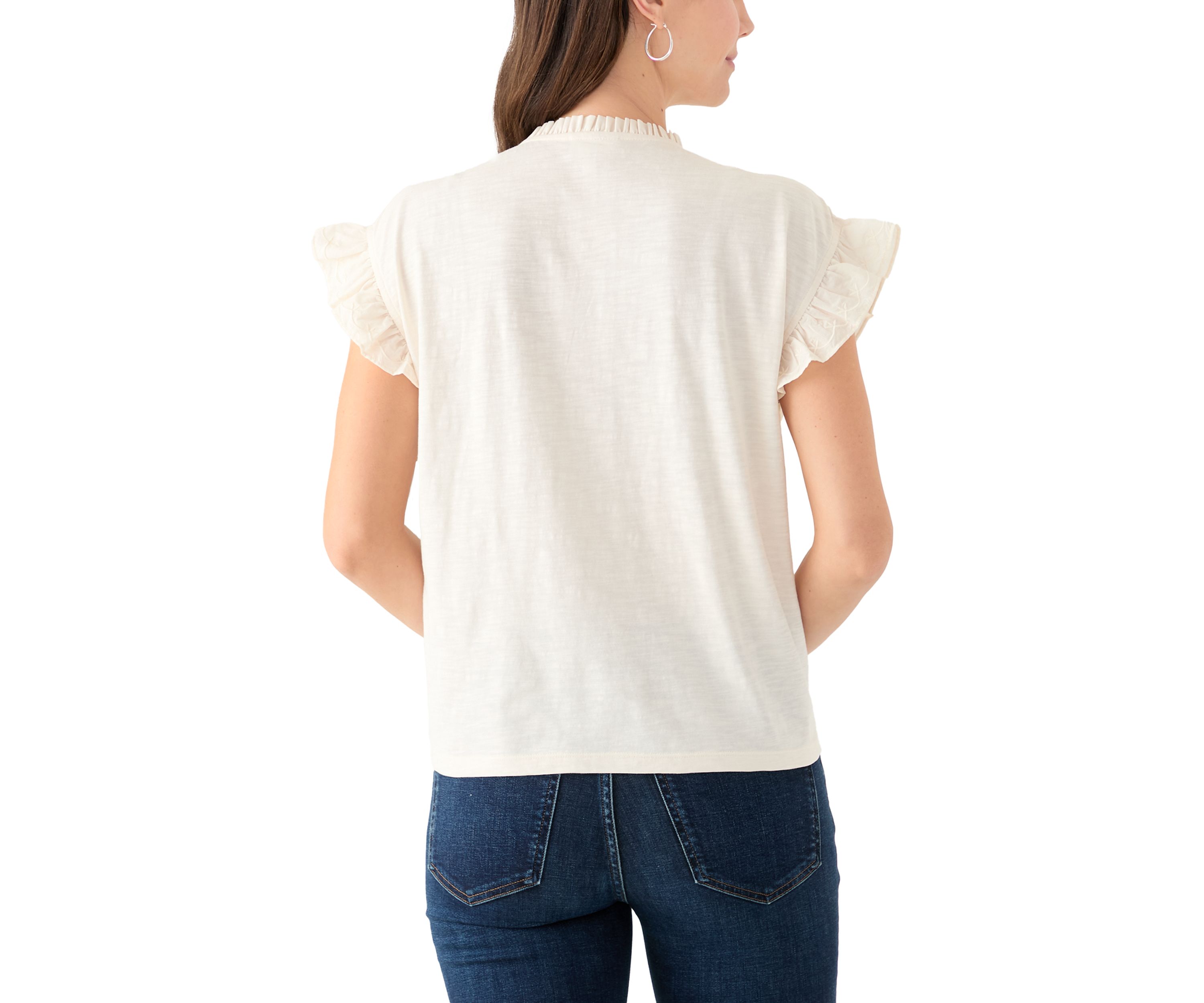 Womens Short Sleeve Embroidered Pintuck Blouse