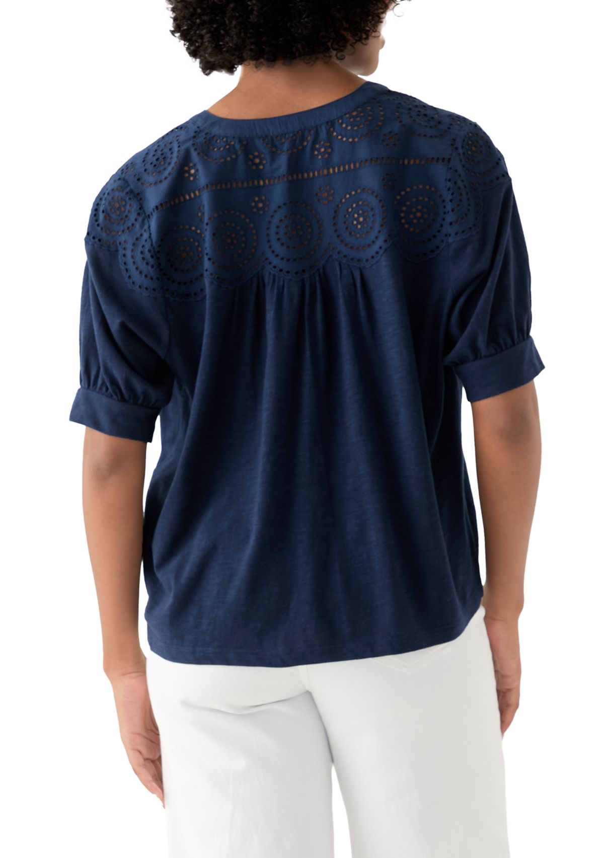 Womens Schiffley Mix Henley Top 