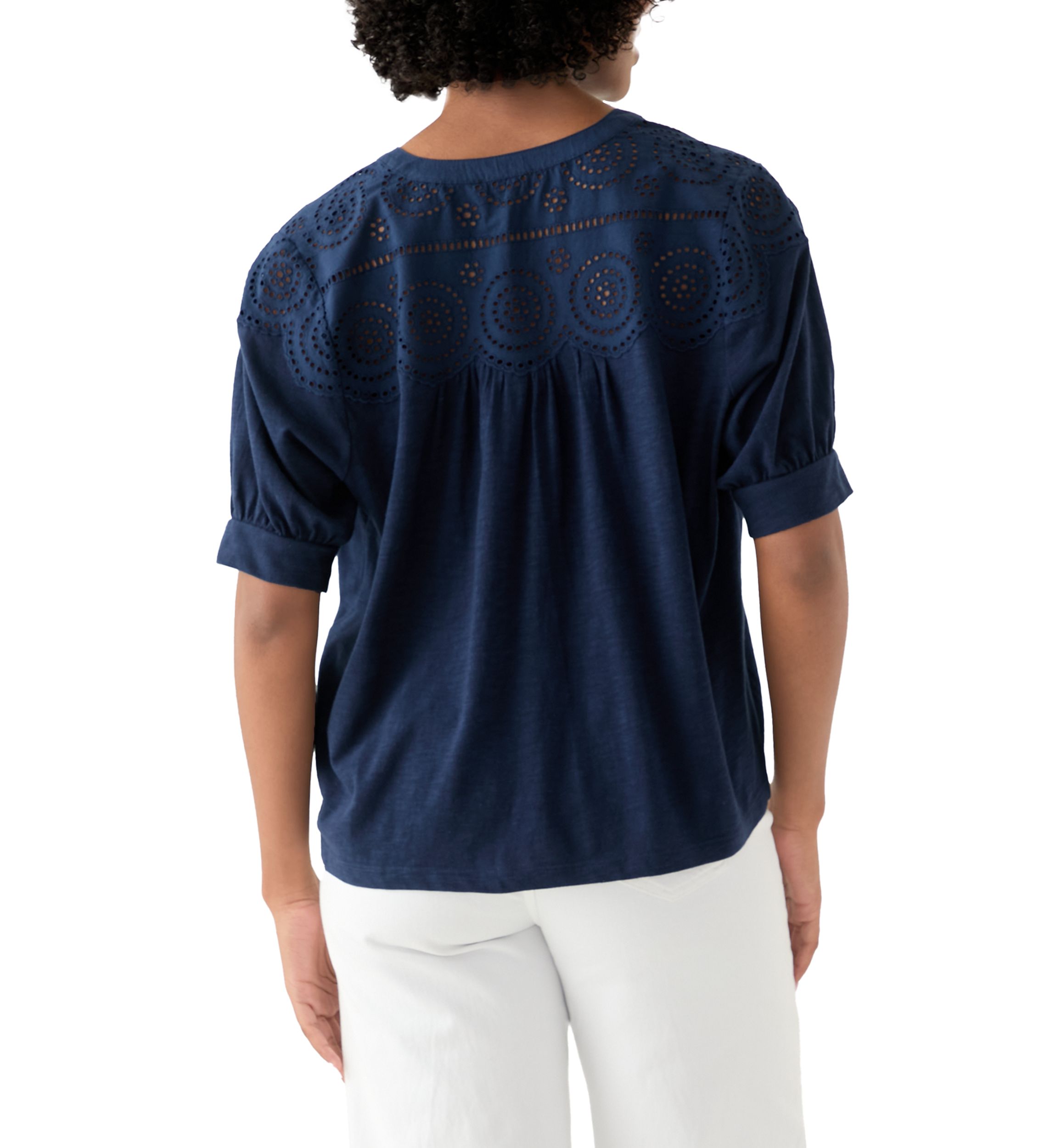Womens Schiffley Mix Henley Top 