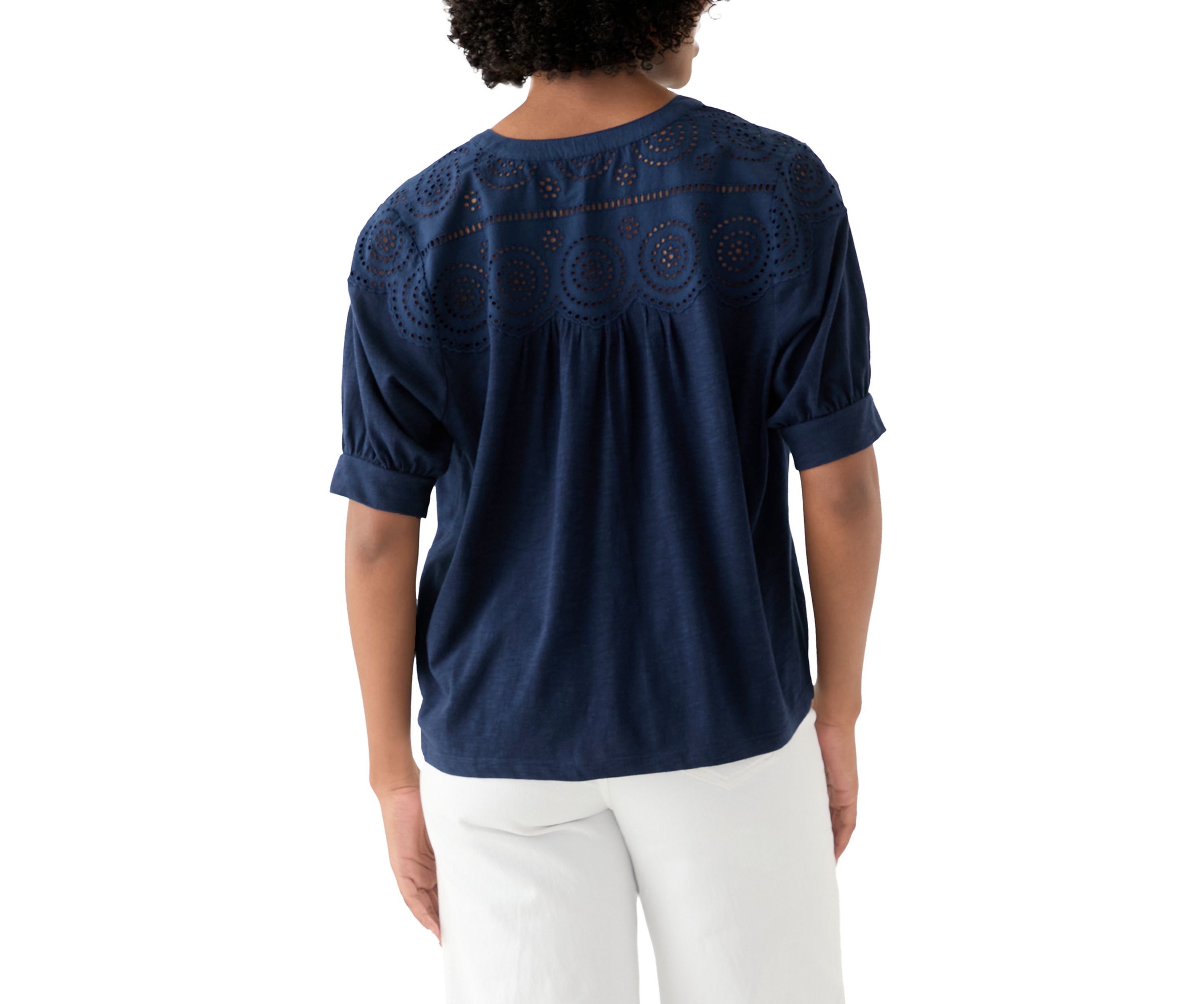 Womens Schiffley Mix Henley Top 