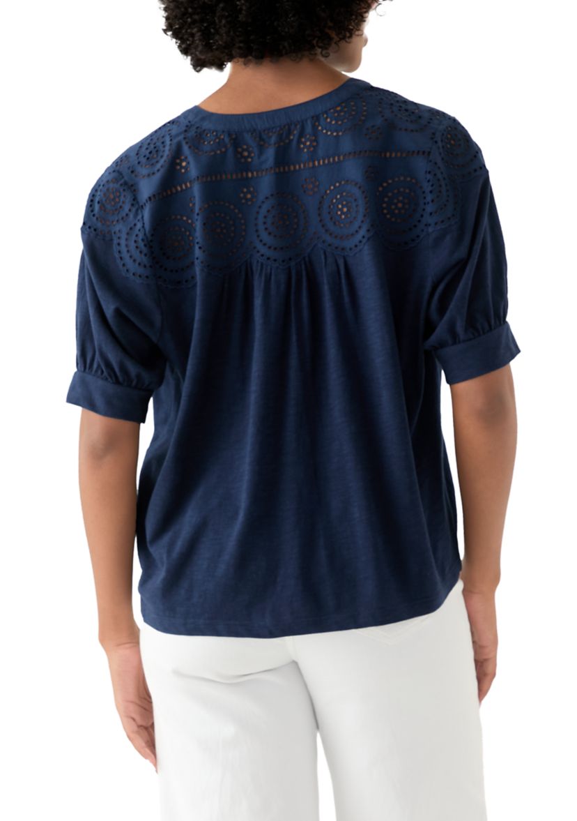 Womens Schiffley Mix Henley Top 