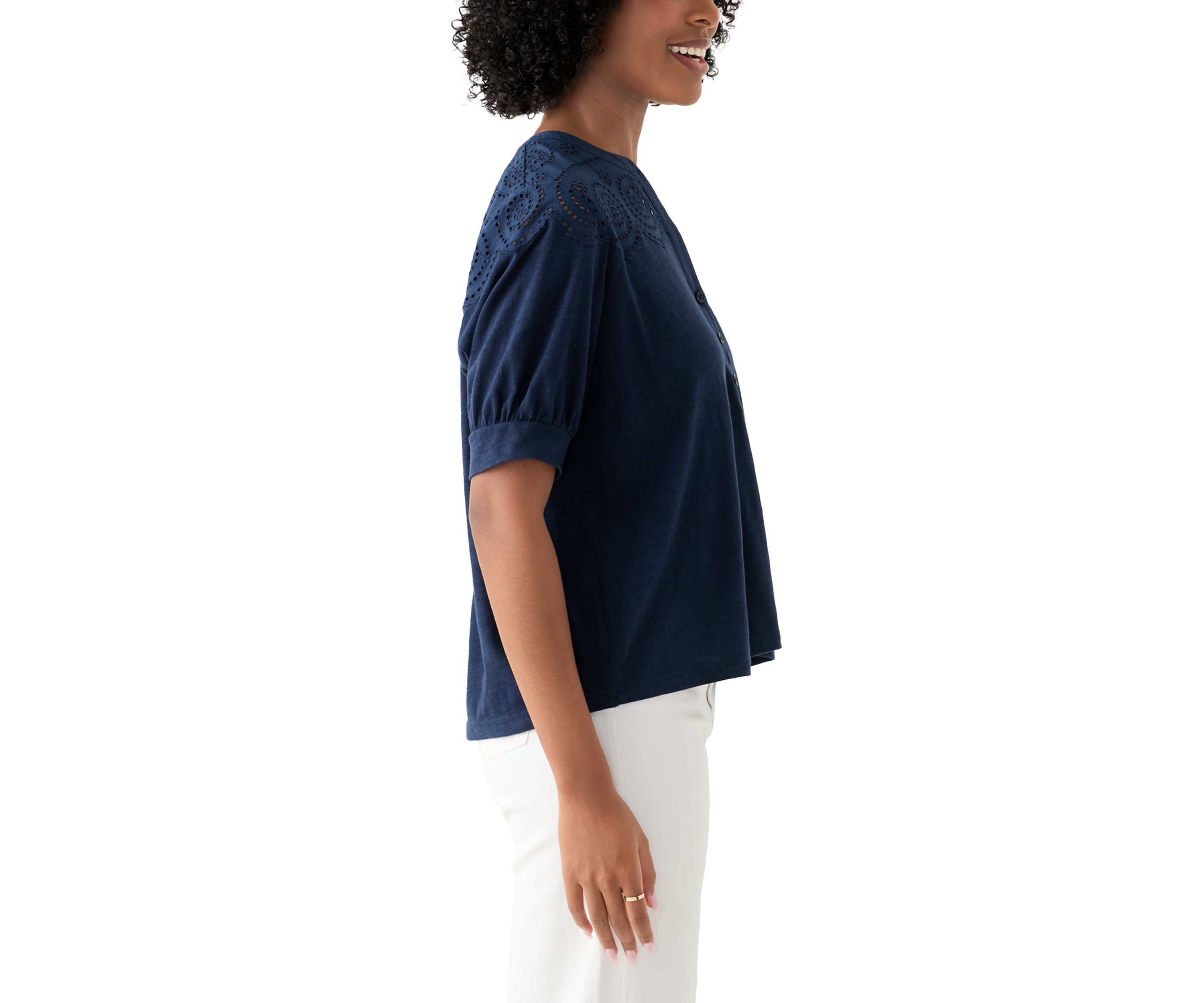 Womens Schiffley Mix Henley Top 