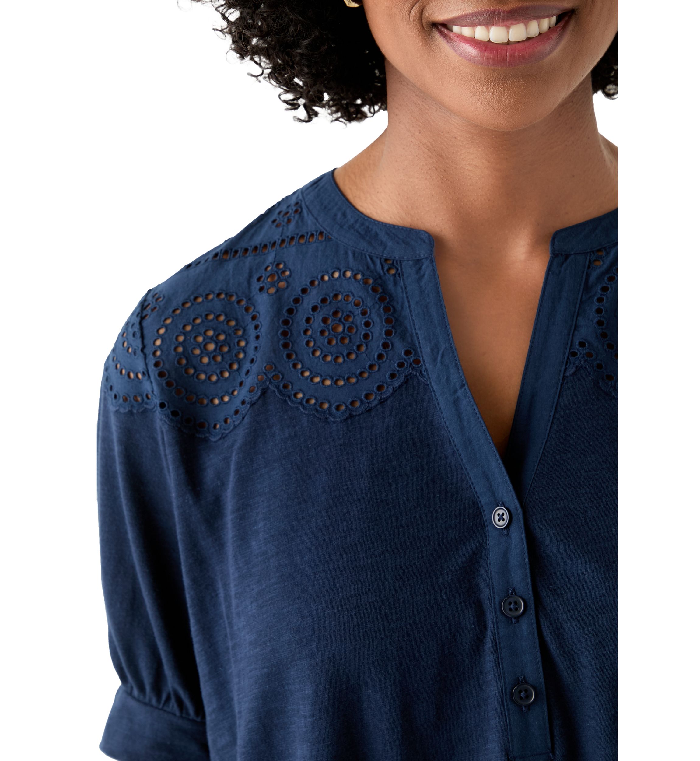 Womens Schiffley Mix Henley Top 