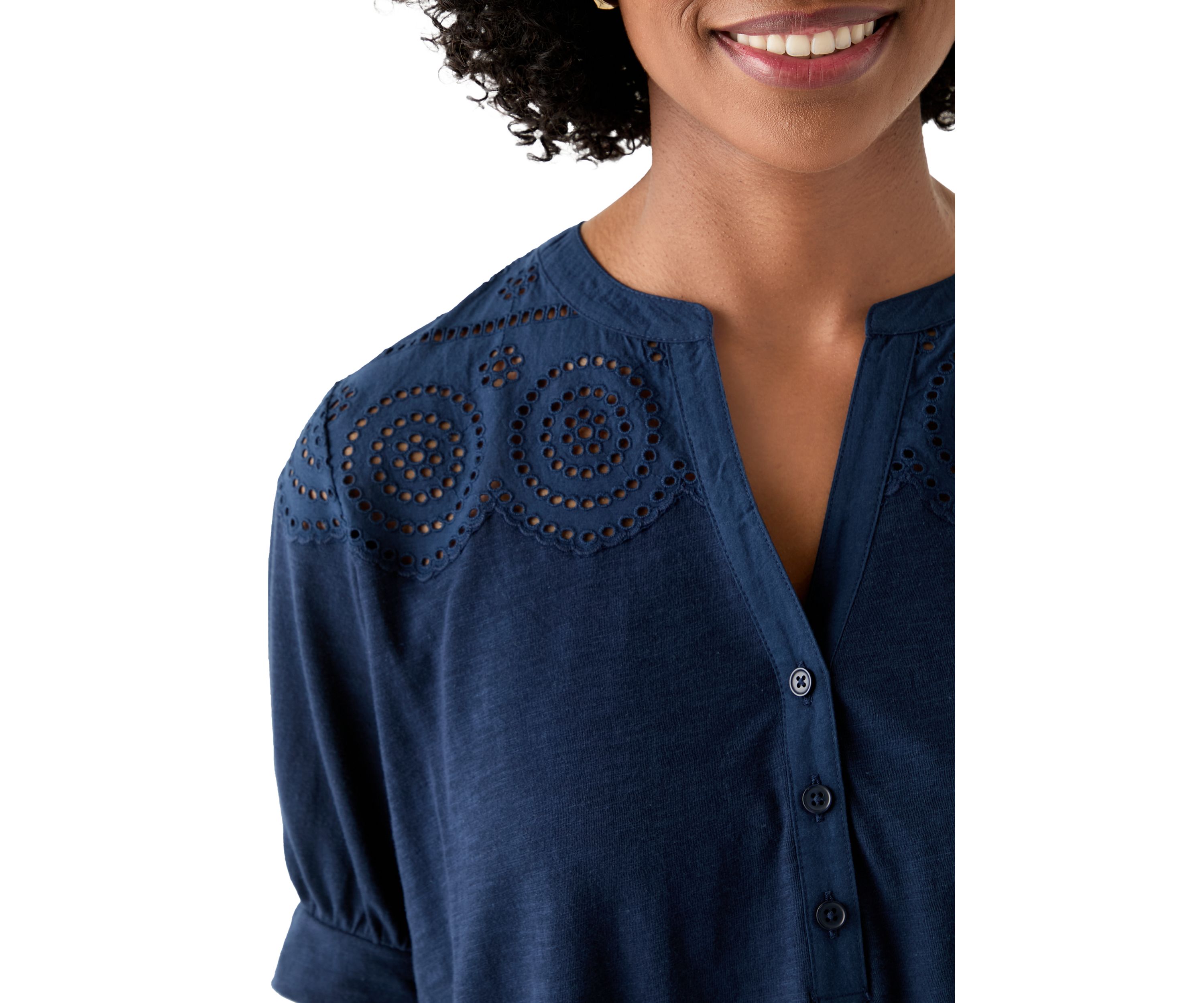 Womens Schiffley Mix Henley Top 