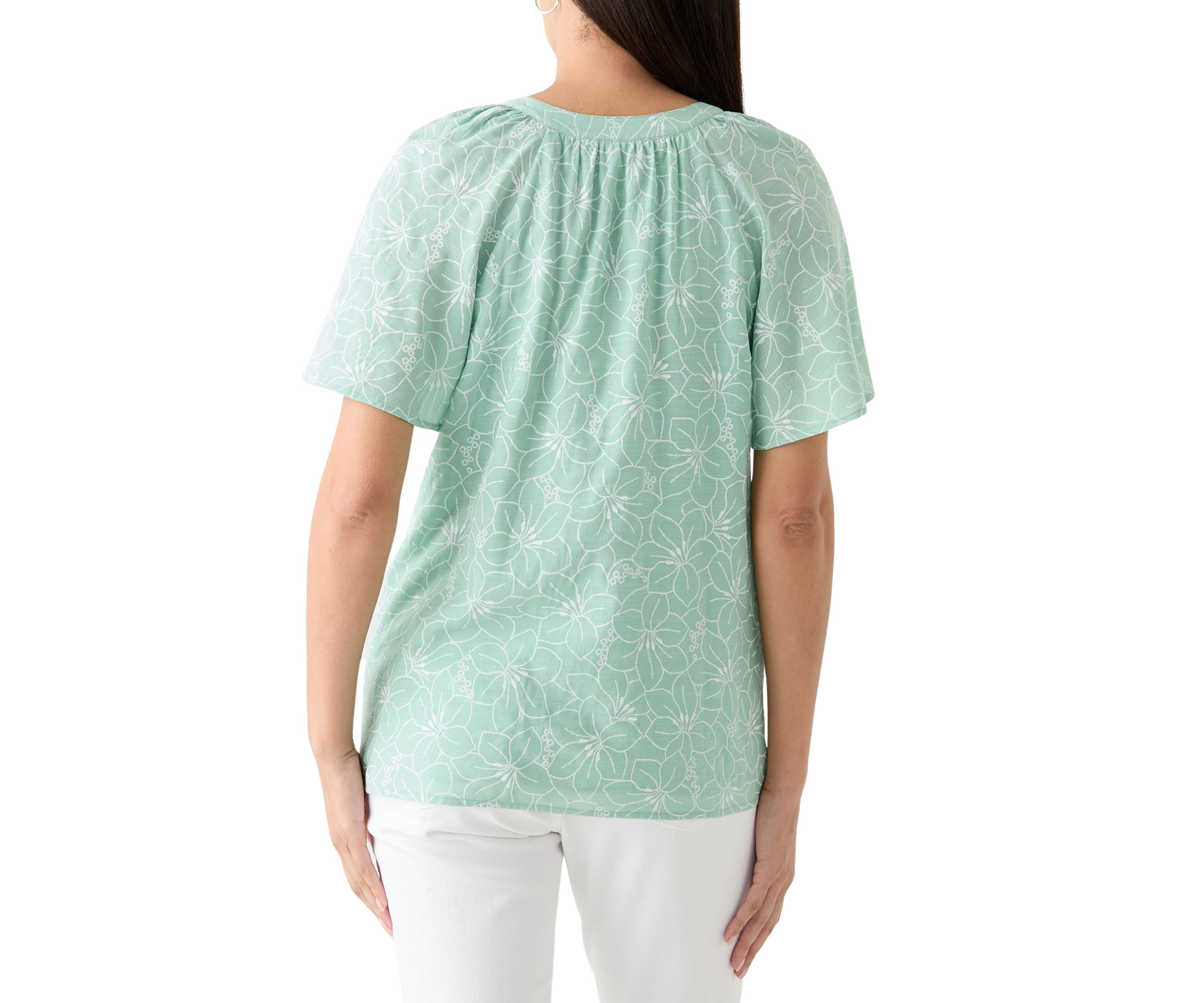 Womens Printed Pintuck Top