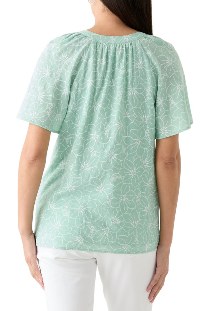 Womens Printed Pintuck Top