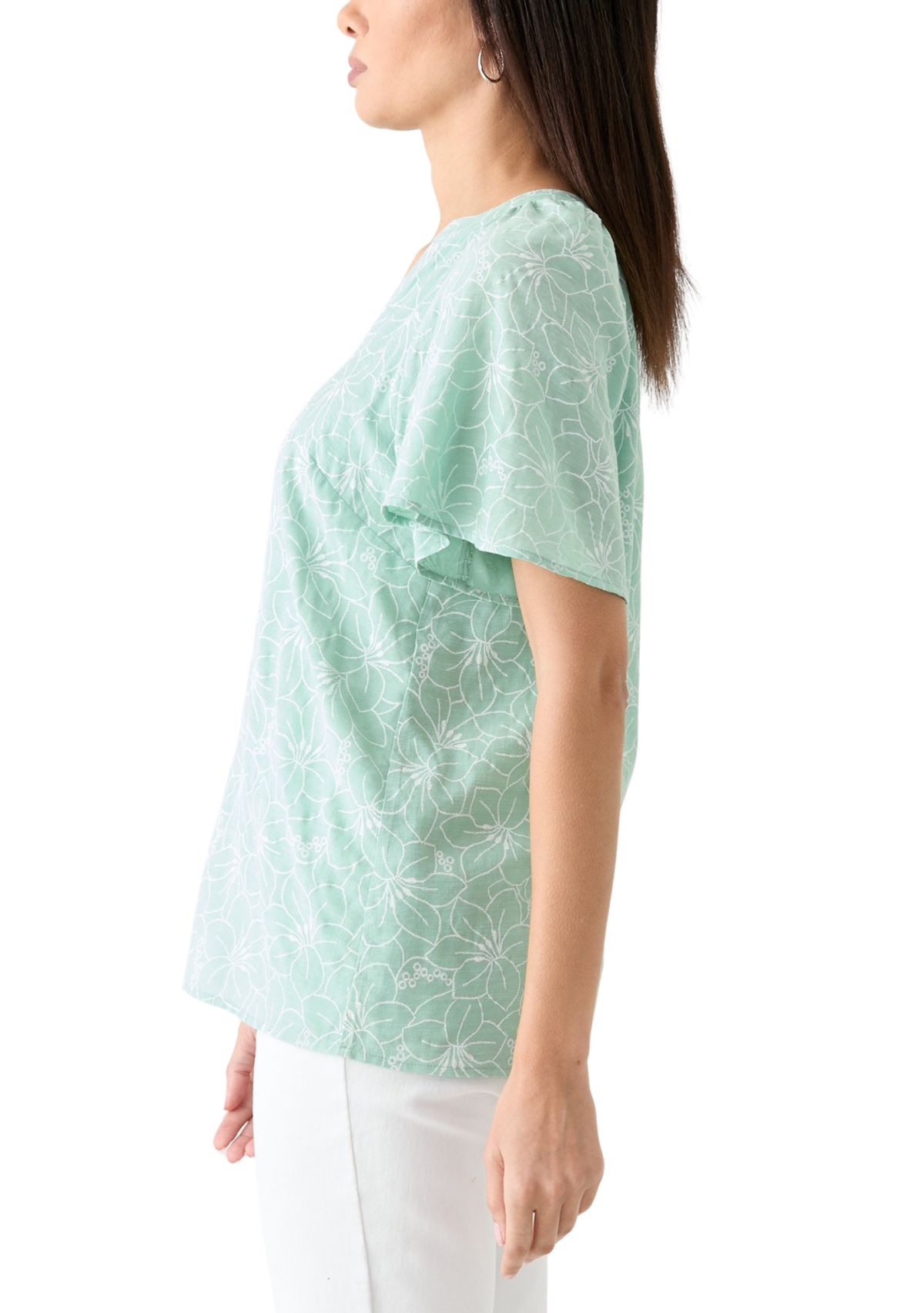 Womens Printed Pintuck Top