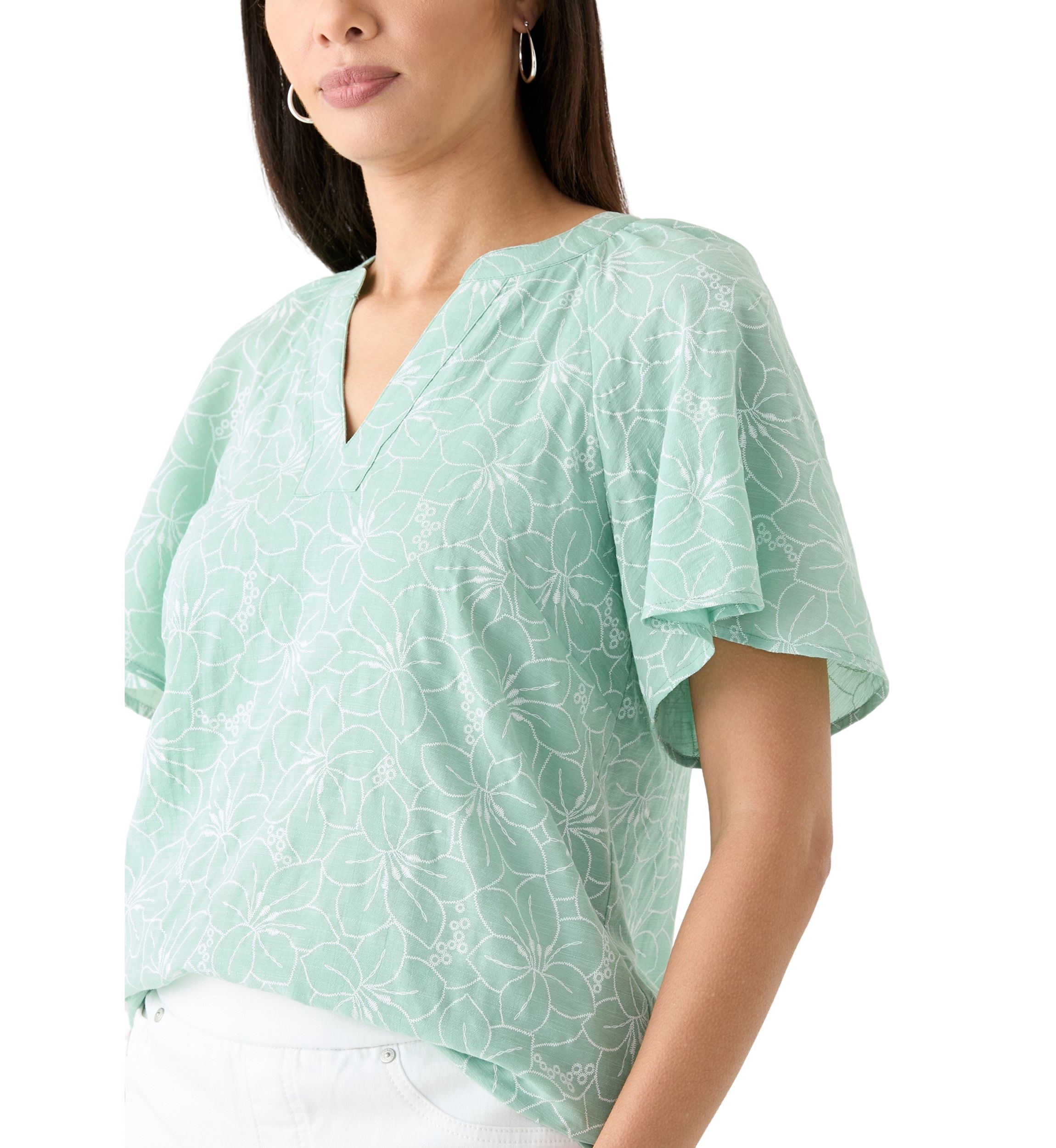 Womens Printed Pintuck Top