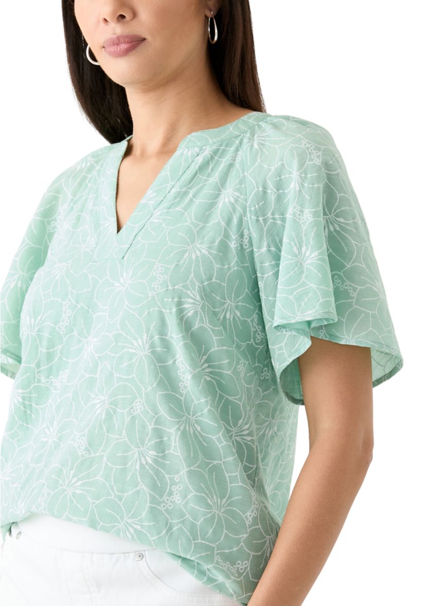 Womens Printed Pintuck Top
