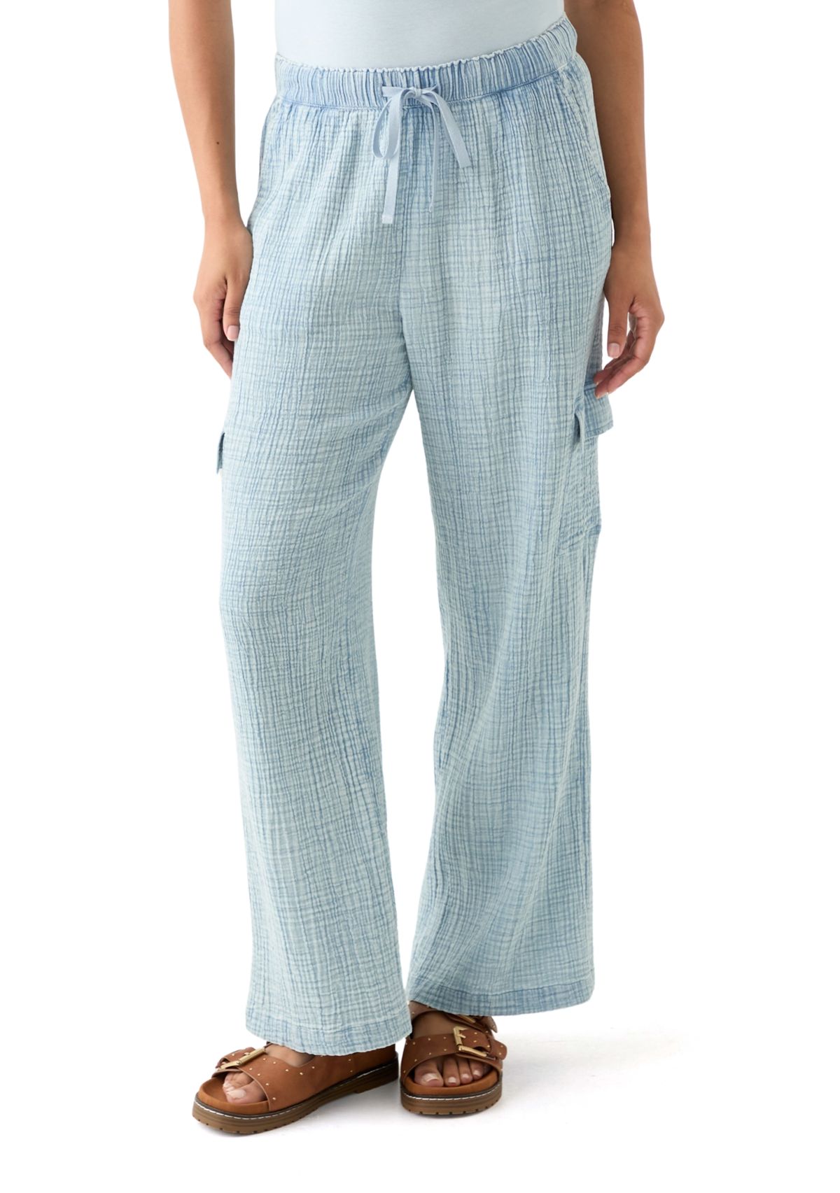 Womens Tie Waist Gauze Cargo Pants