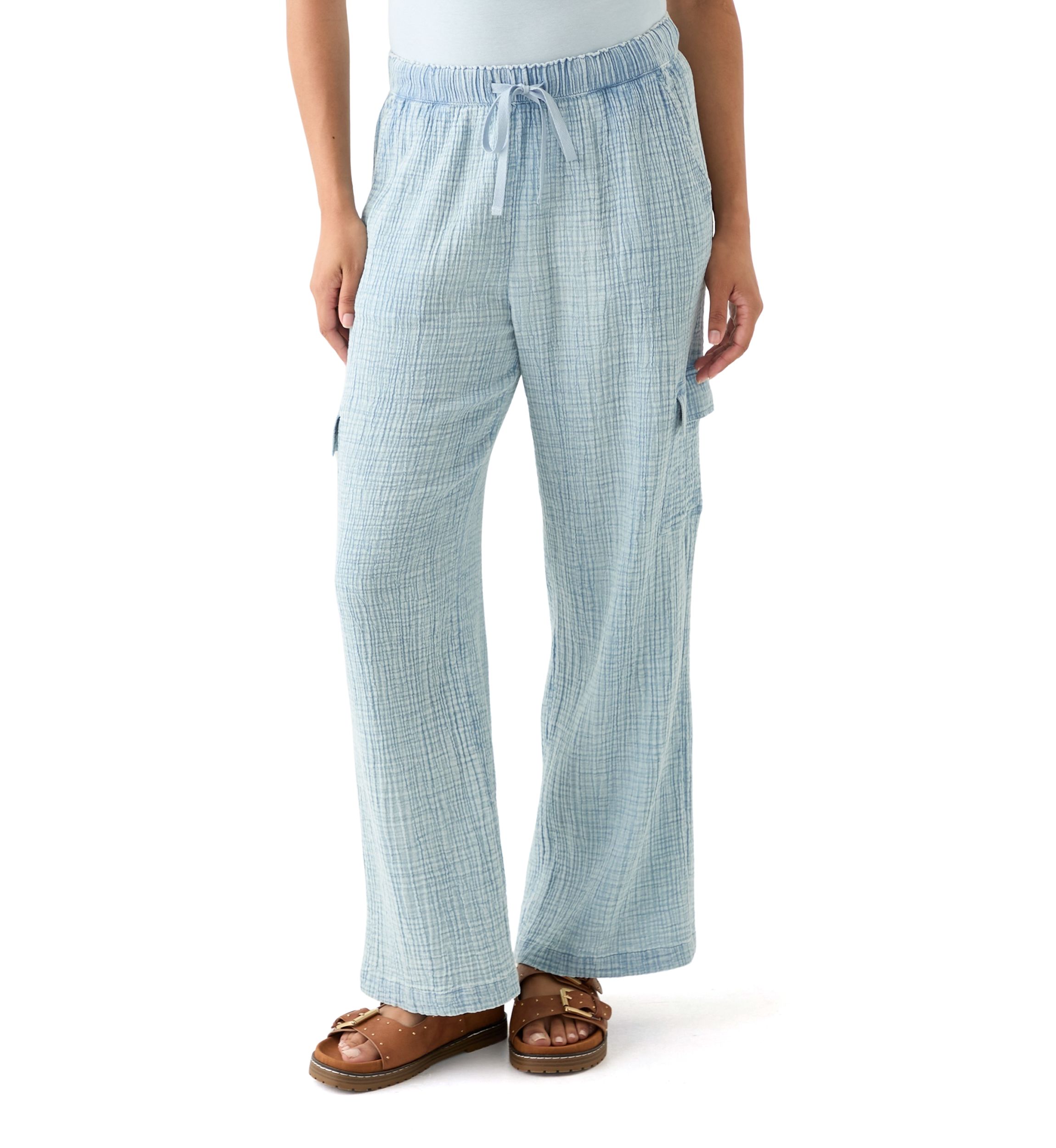 Womens Tie Waist Gauze Cargo Pants