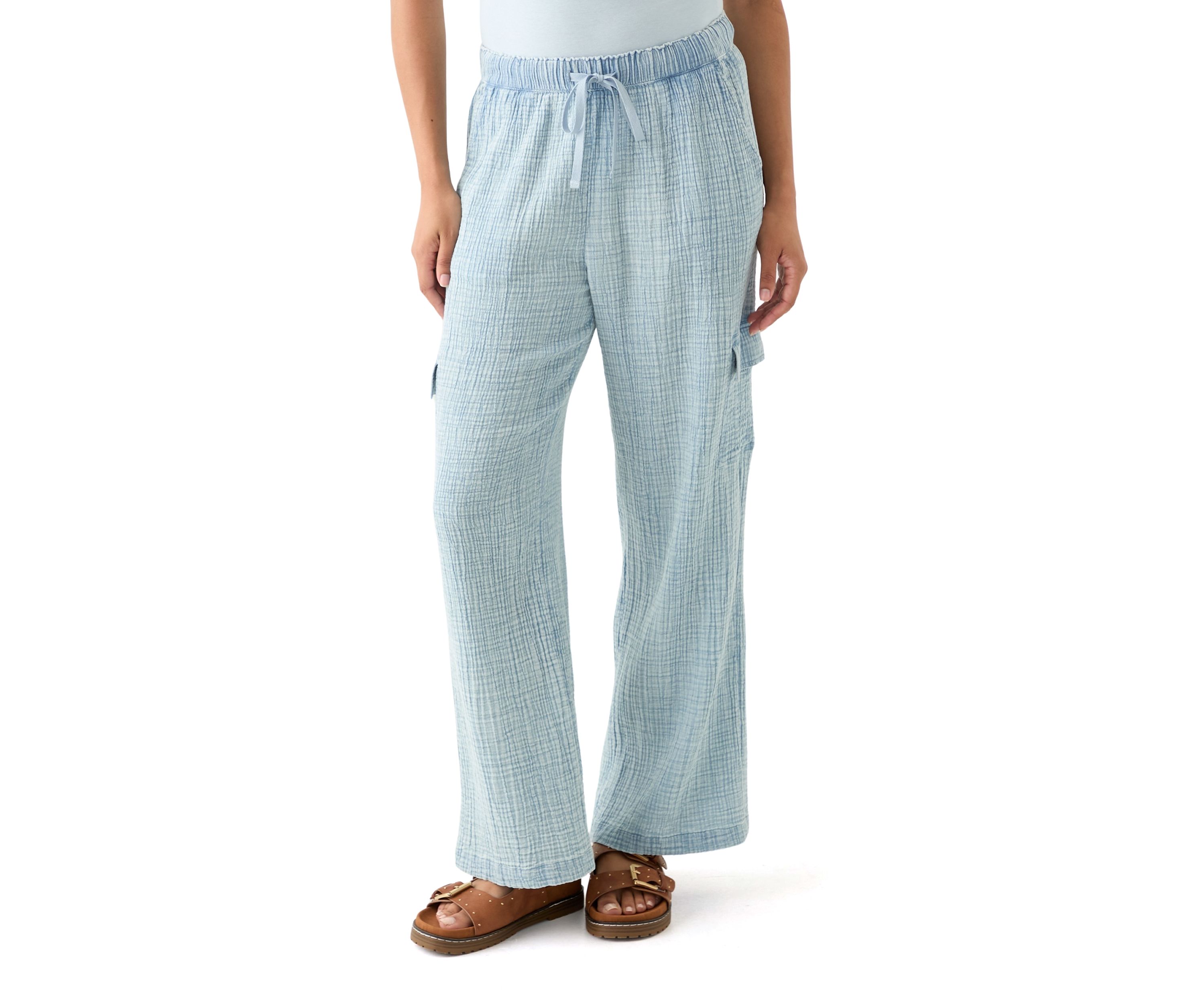 Womens Tie Waist Gauze Cargo Pants