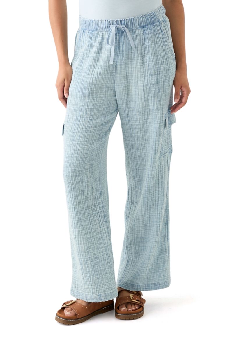 Womens Tie Waist Gauze Cargo Pants