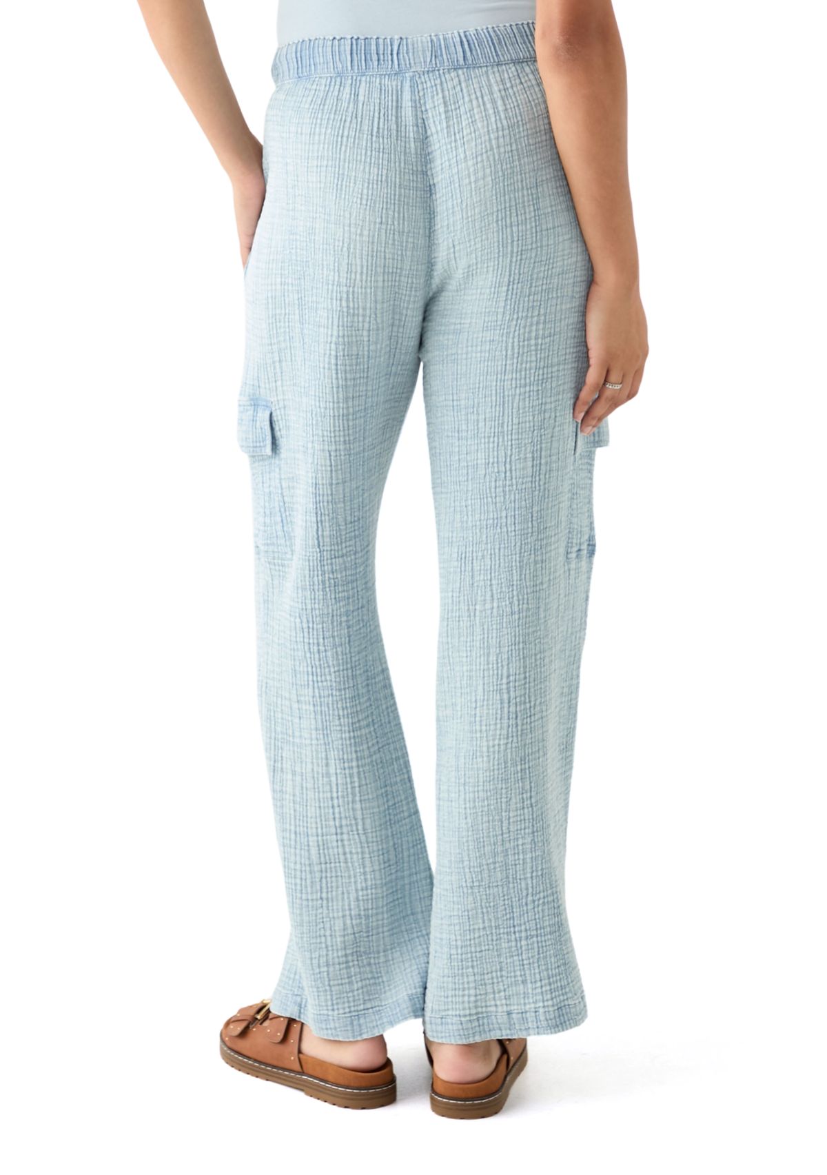 Womens Tie Waist Gauze Cargo Pants