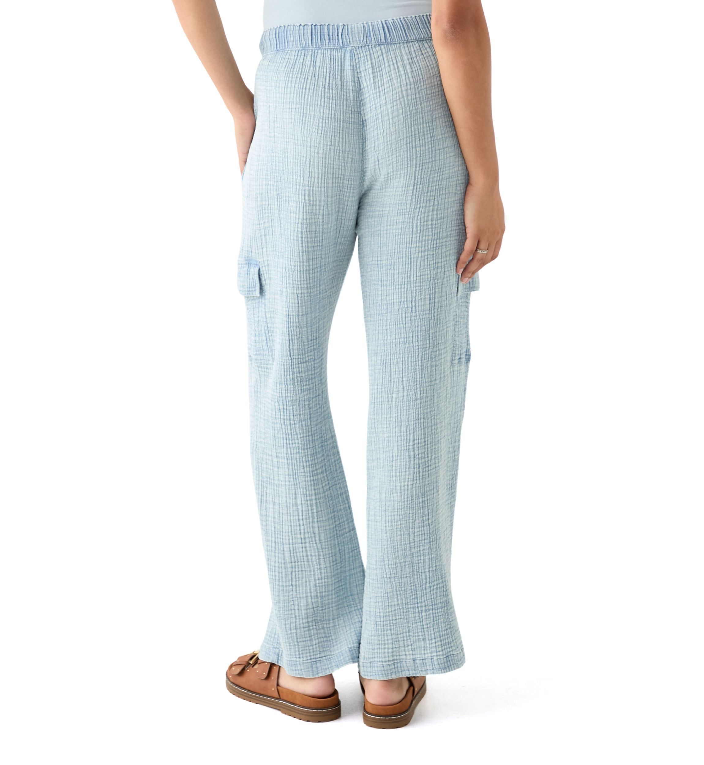 Womens Tie Waist Gauze Cargo Pants