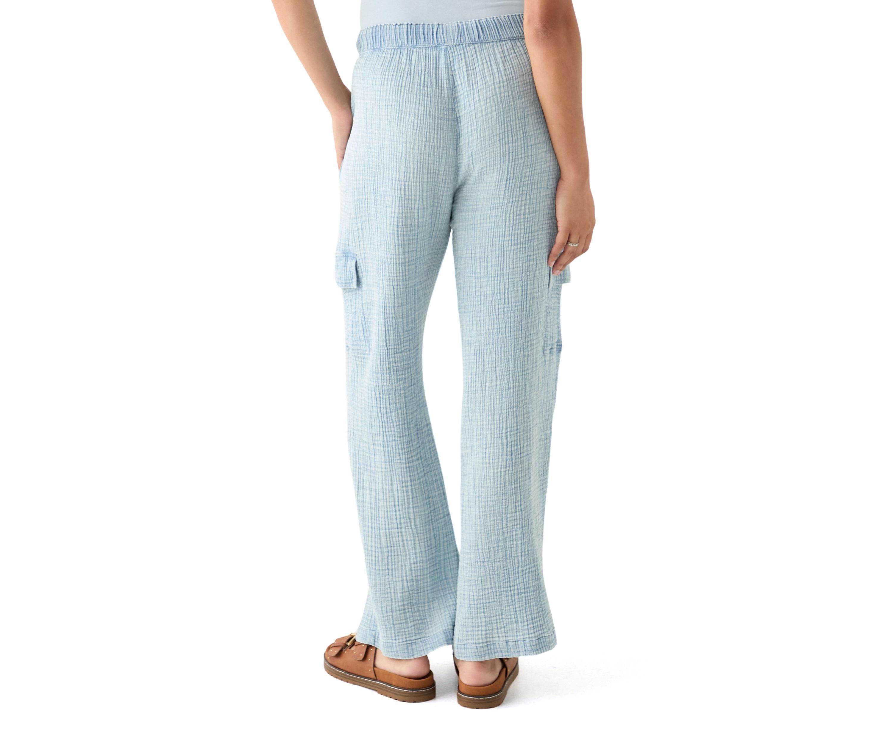 Womens Tie Waist Gauze Cargo Pants
