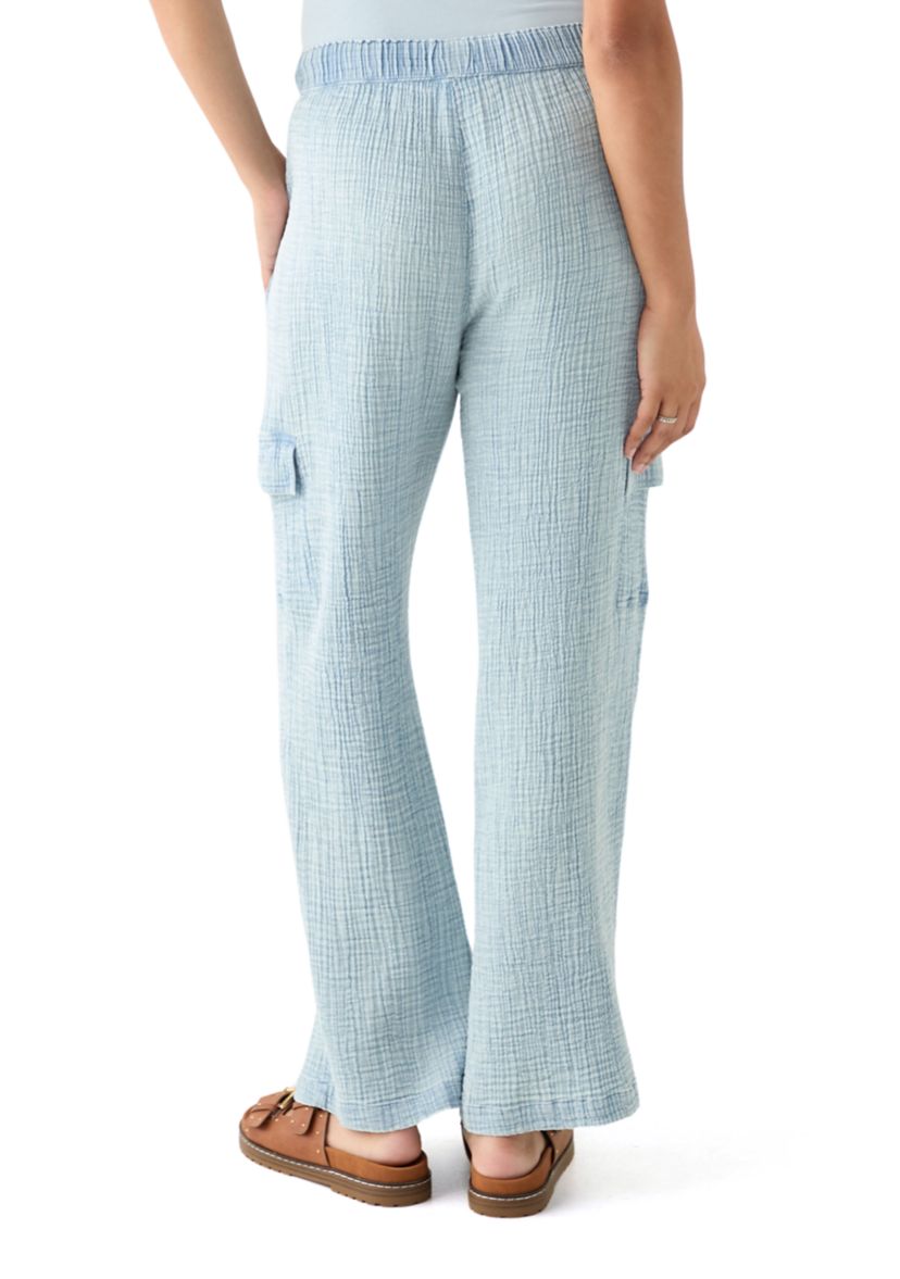 Womens Tie Waist Gauze Cargo Pants