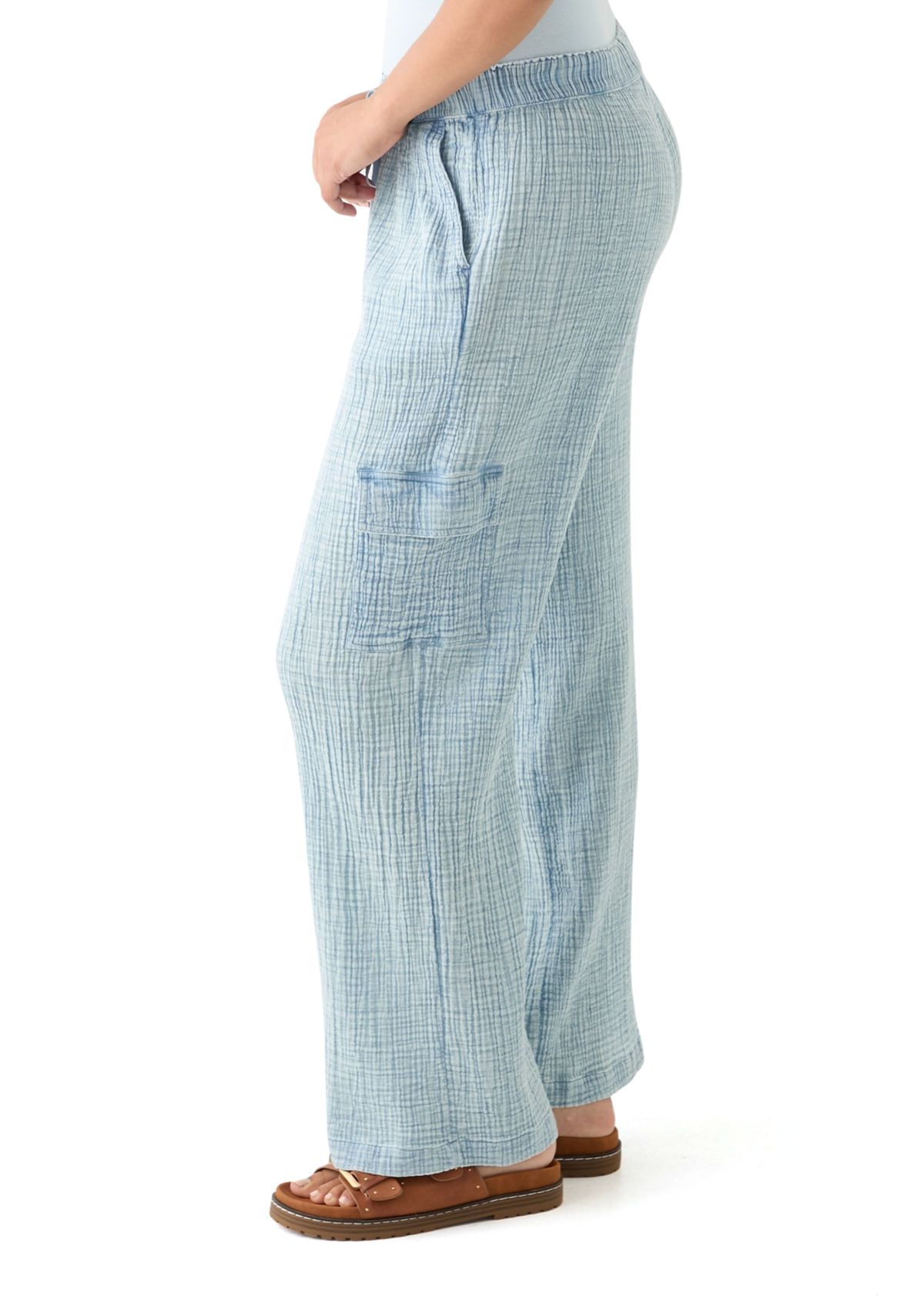 Womens Tie Waist Gauze Cargo Pants