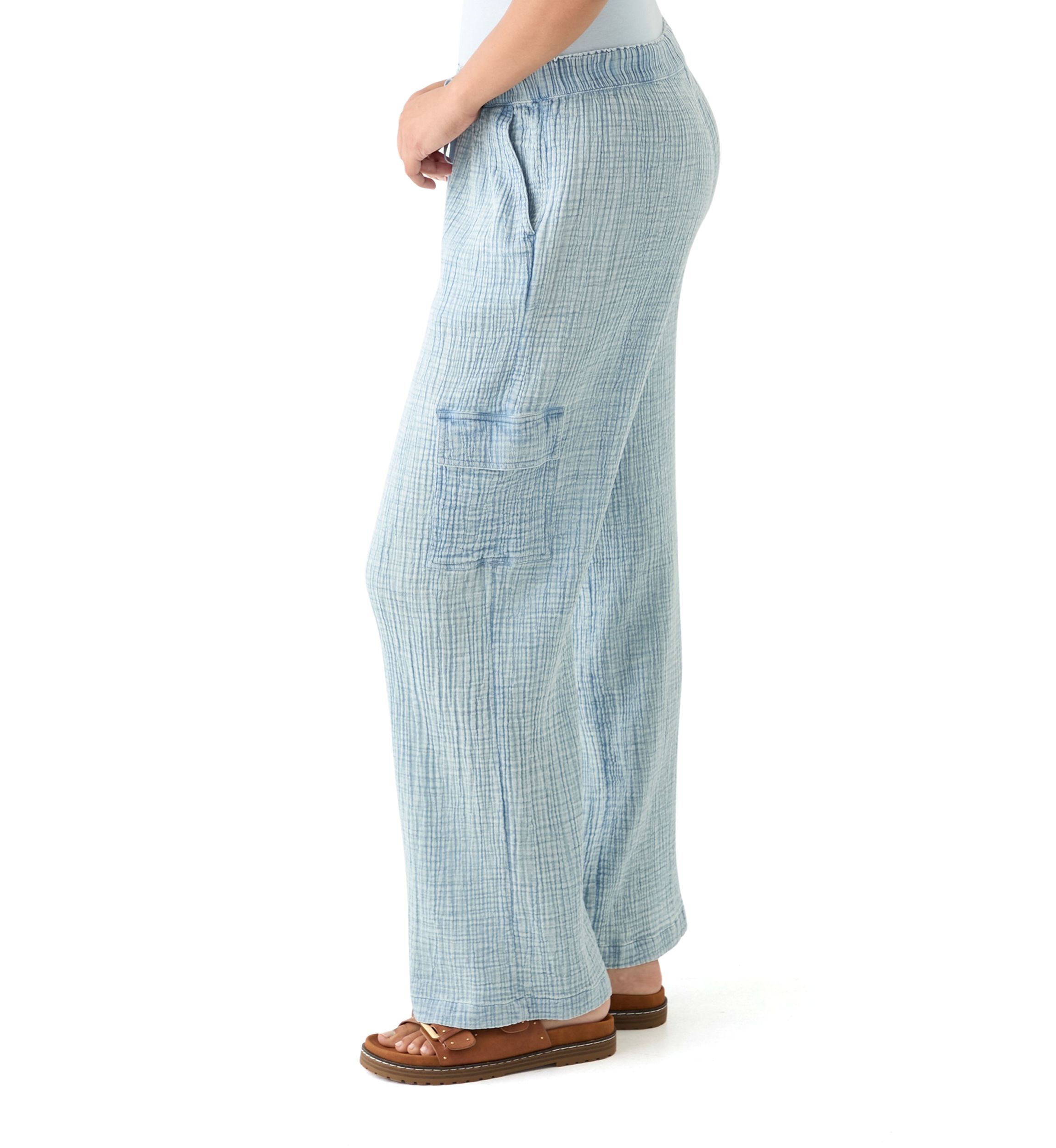 Womens Tie Waist Gauze Cargo Pants