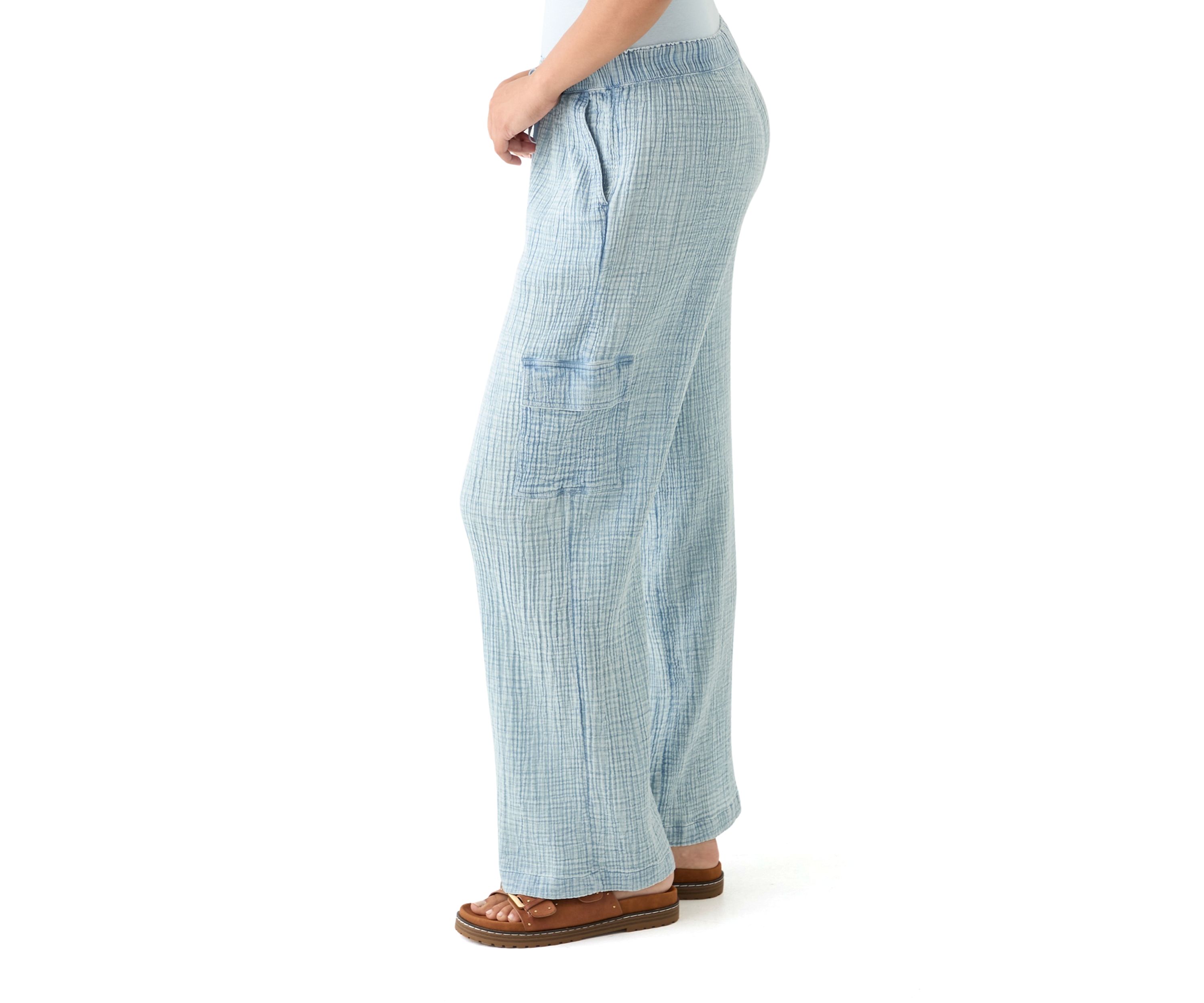 Womens Tie Waist Gauze Cargo Pants
