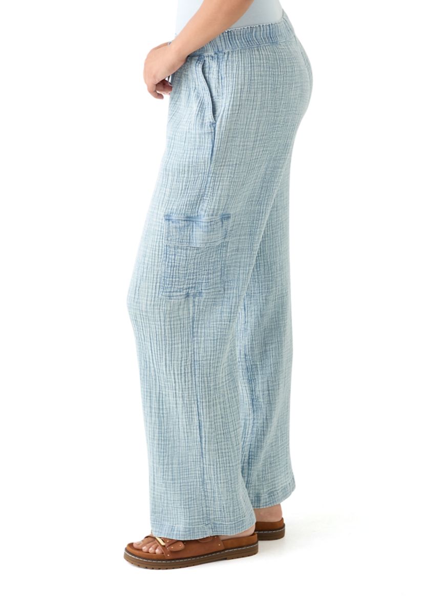 Womens Tie Waist Gauze Cargo Pants