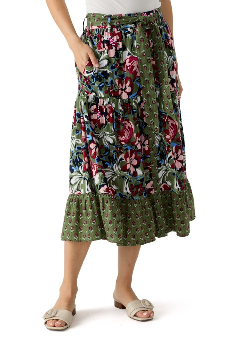 Womens Button Front Midi Skirt