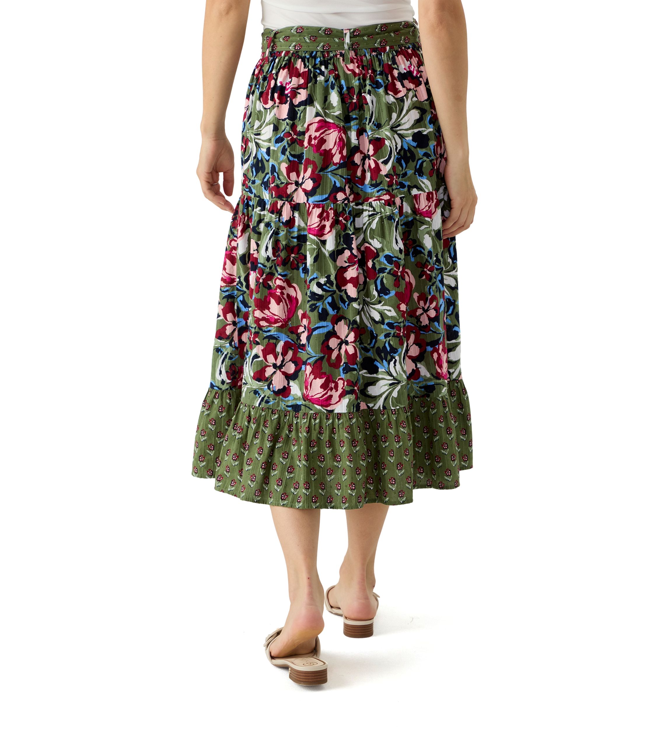 Womens Button Front Midi Skirt