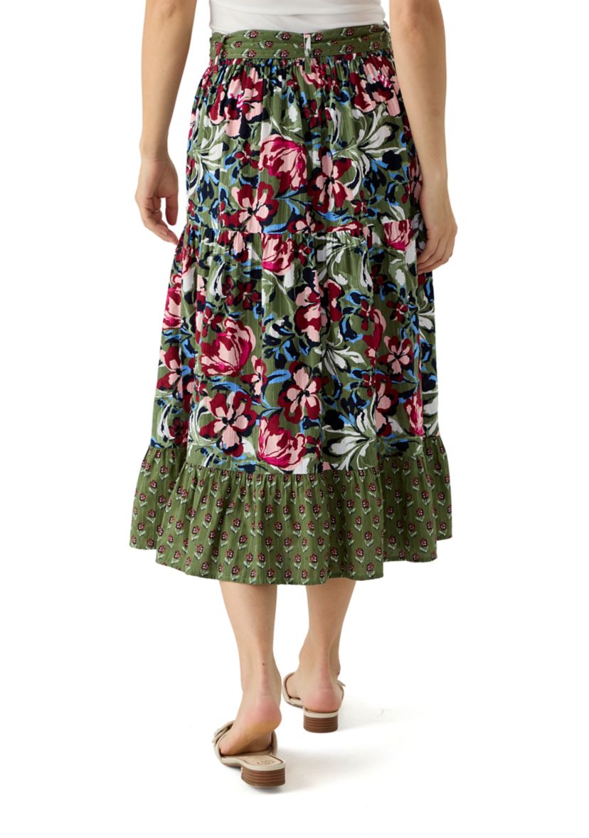 Womens Button Front Midi Skirt