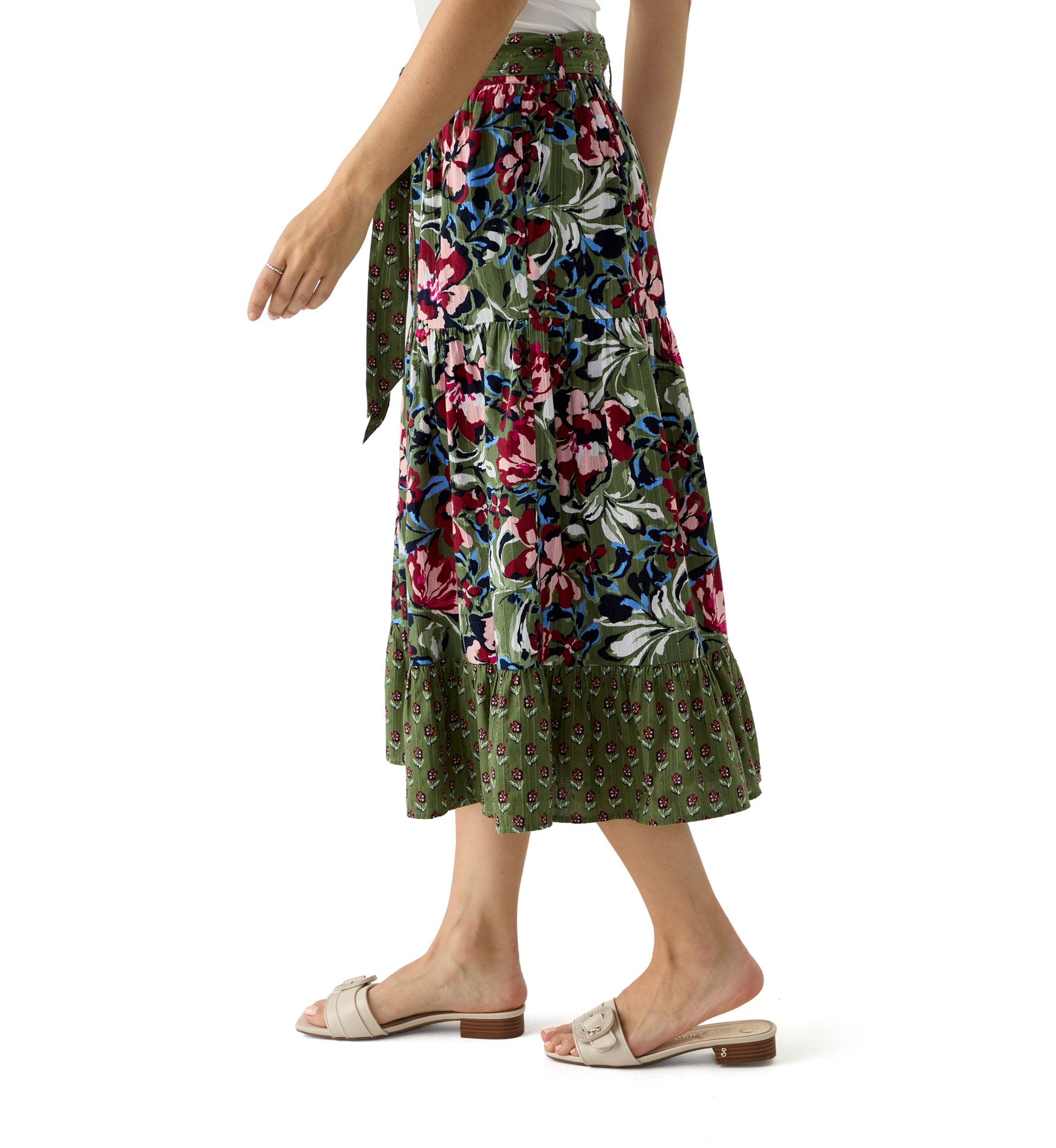 Womens Button Front Midi Skirt