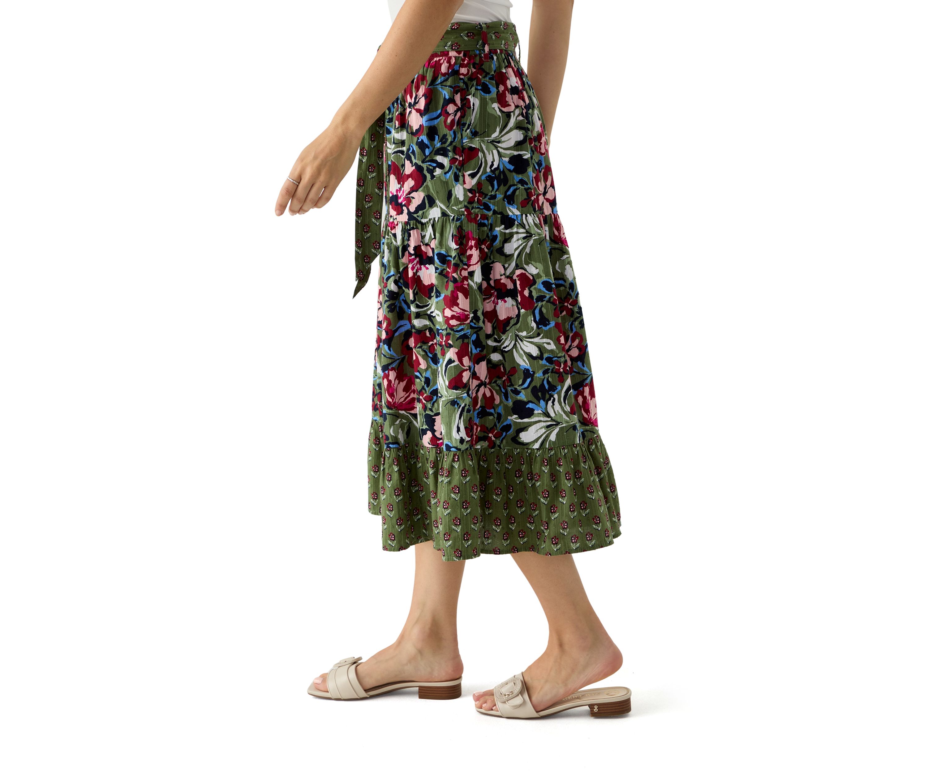 Womens Button Front Midi Skirt