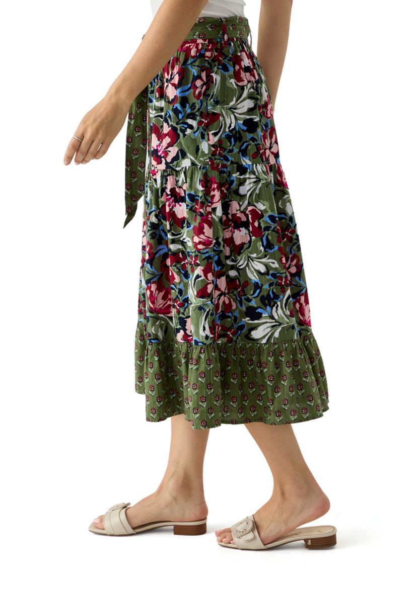 Womens Button Front Midi Skirt