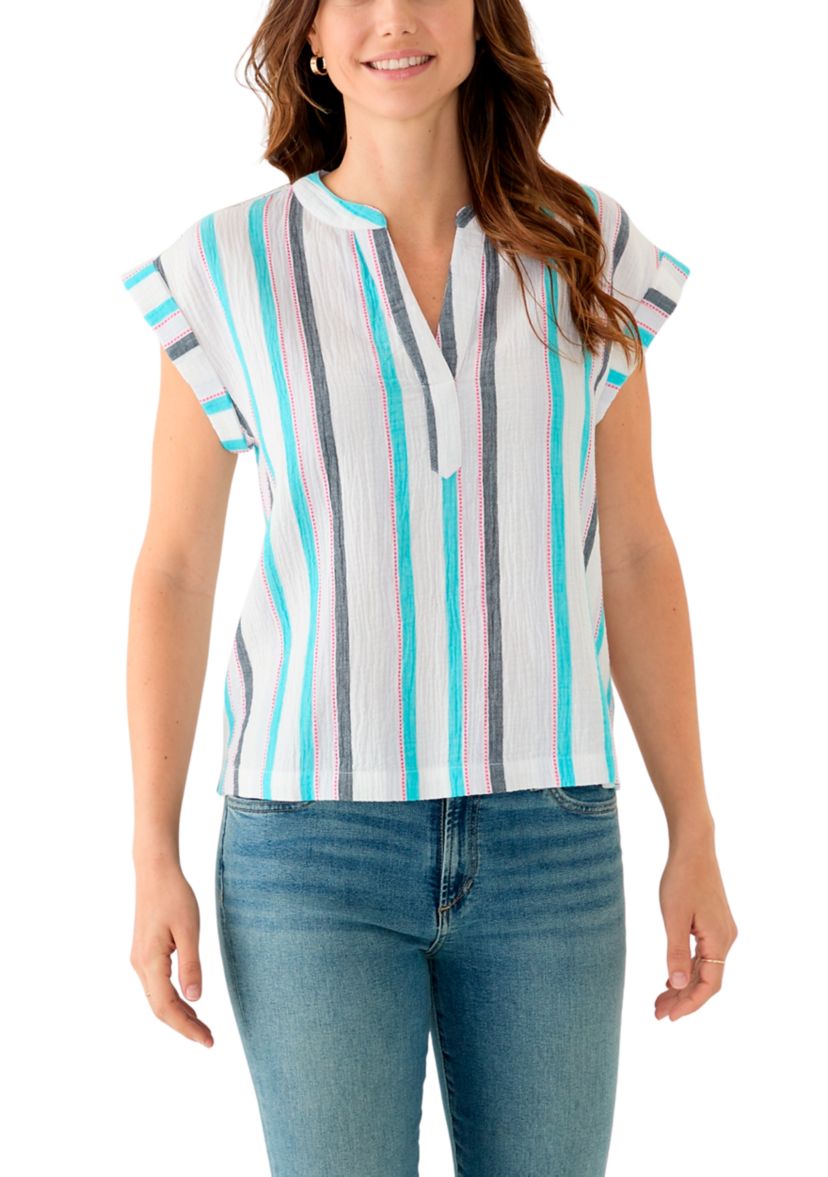 Womens Printed Split Neck Top