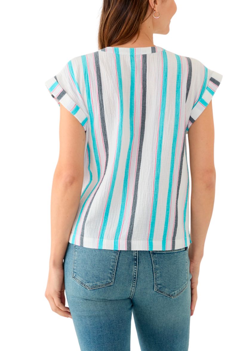 Womens Printed Split Neck Top