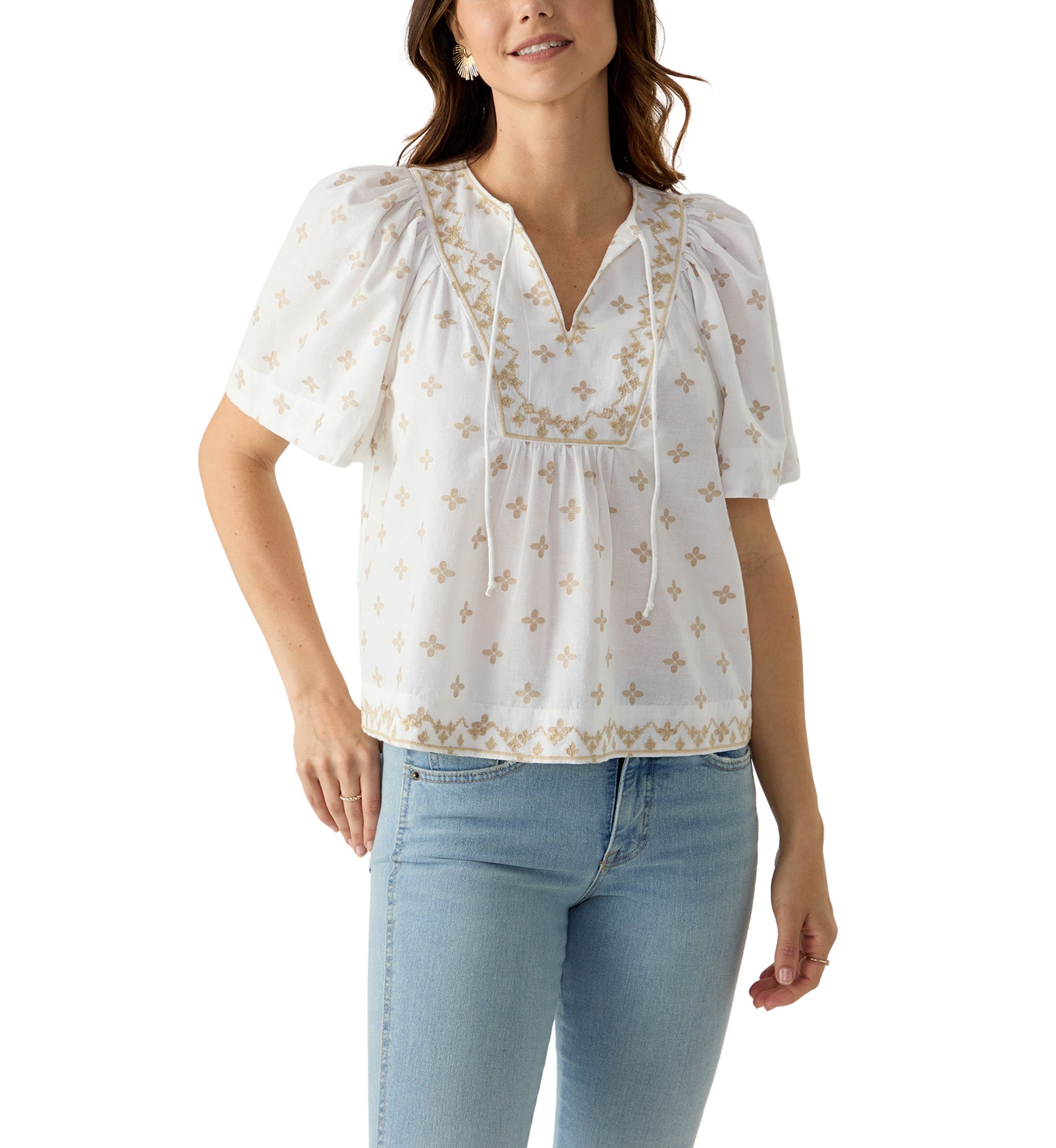 Womens Short Sleeve Embroidered Top