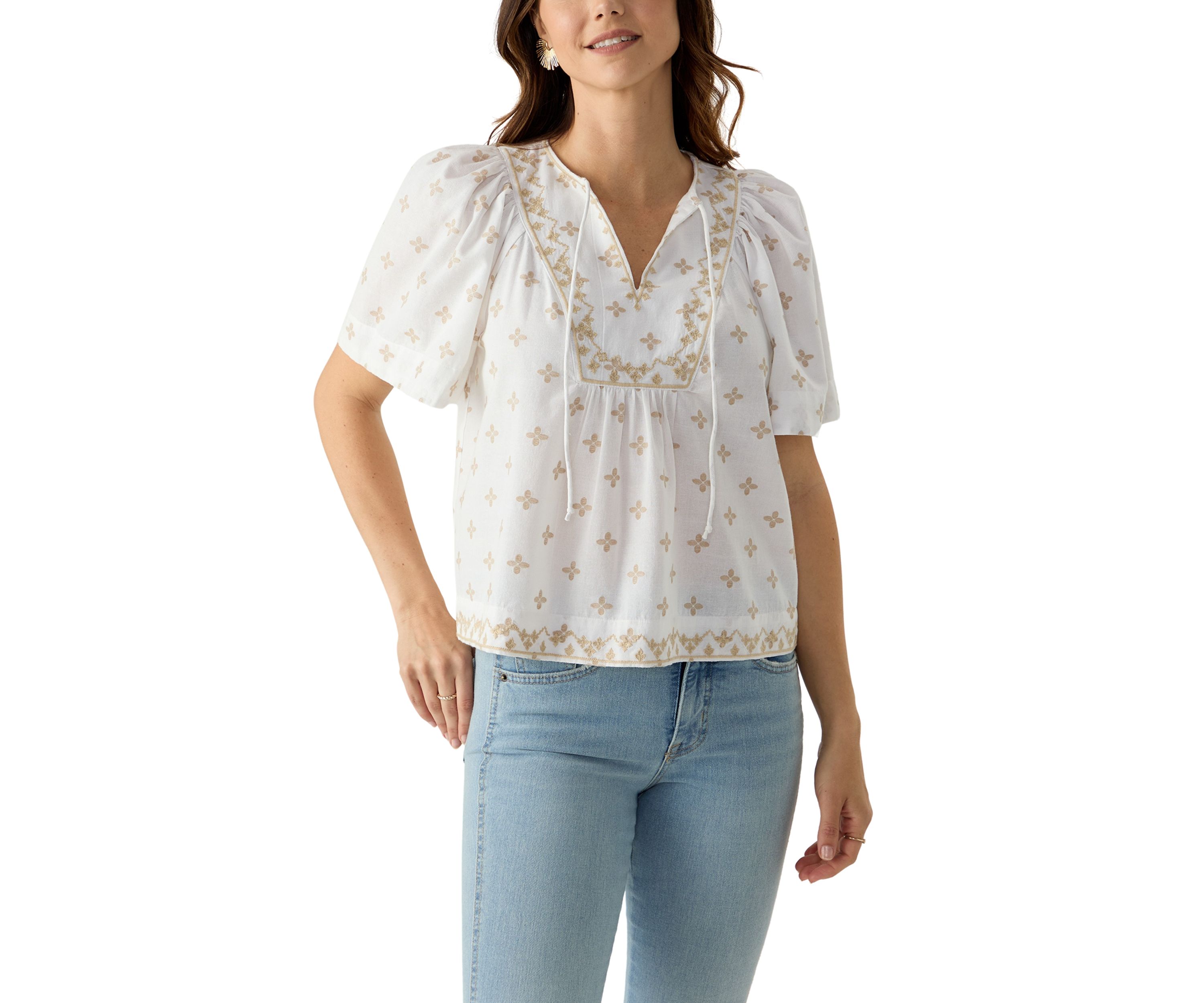 Womens Short Sleeve Embroidered Top