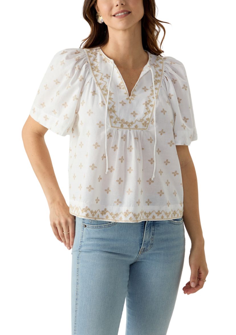 Womens Short Sleeve Embroidered Top