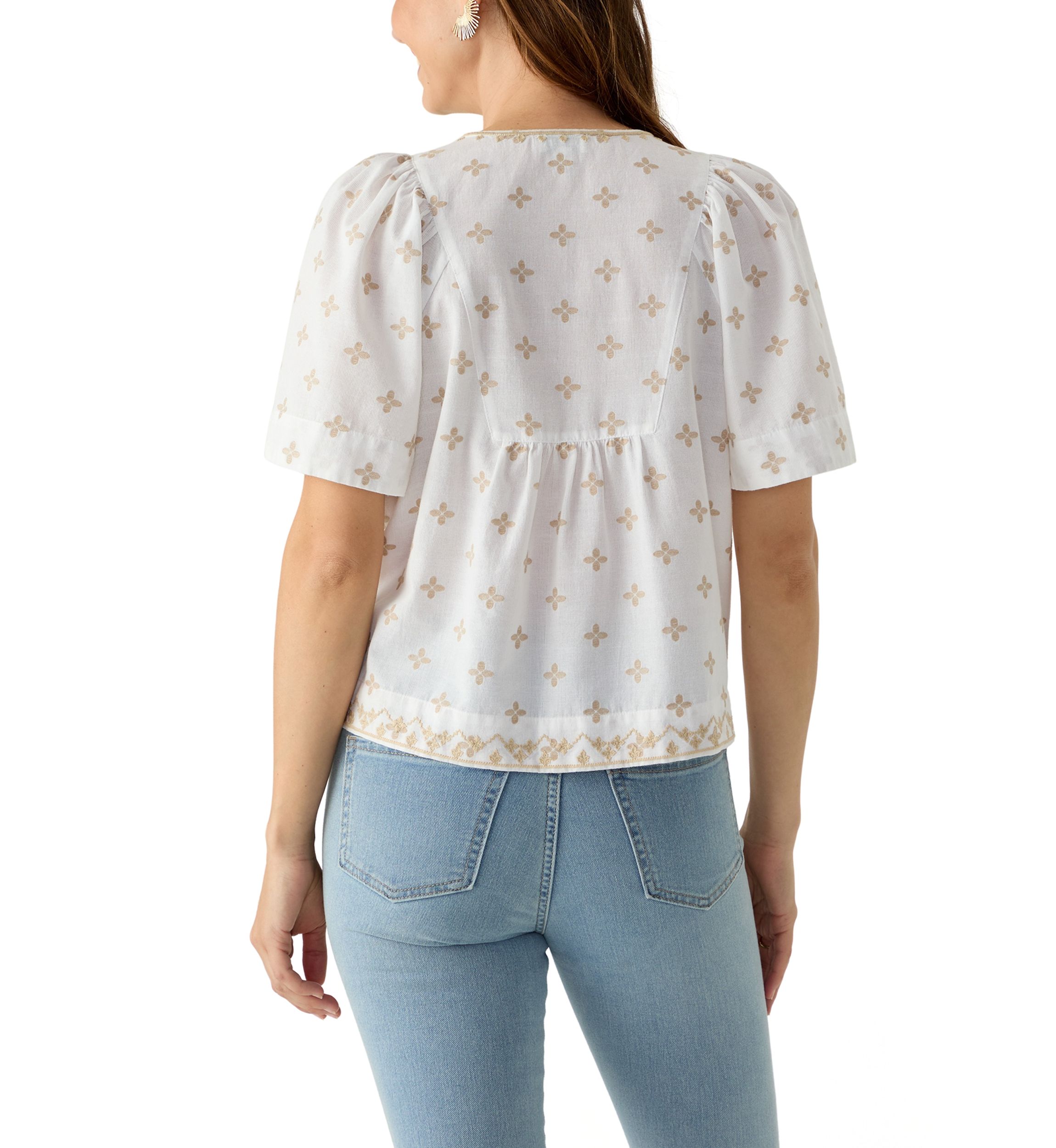 Womens Short Sleeve Embroidered Top