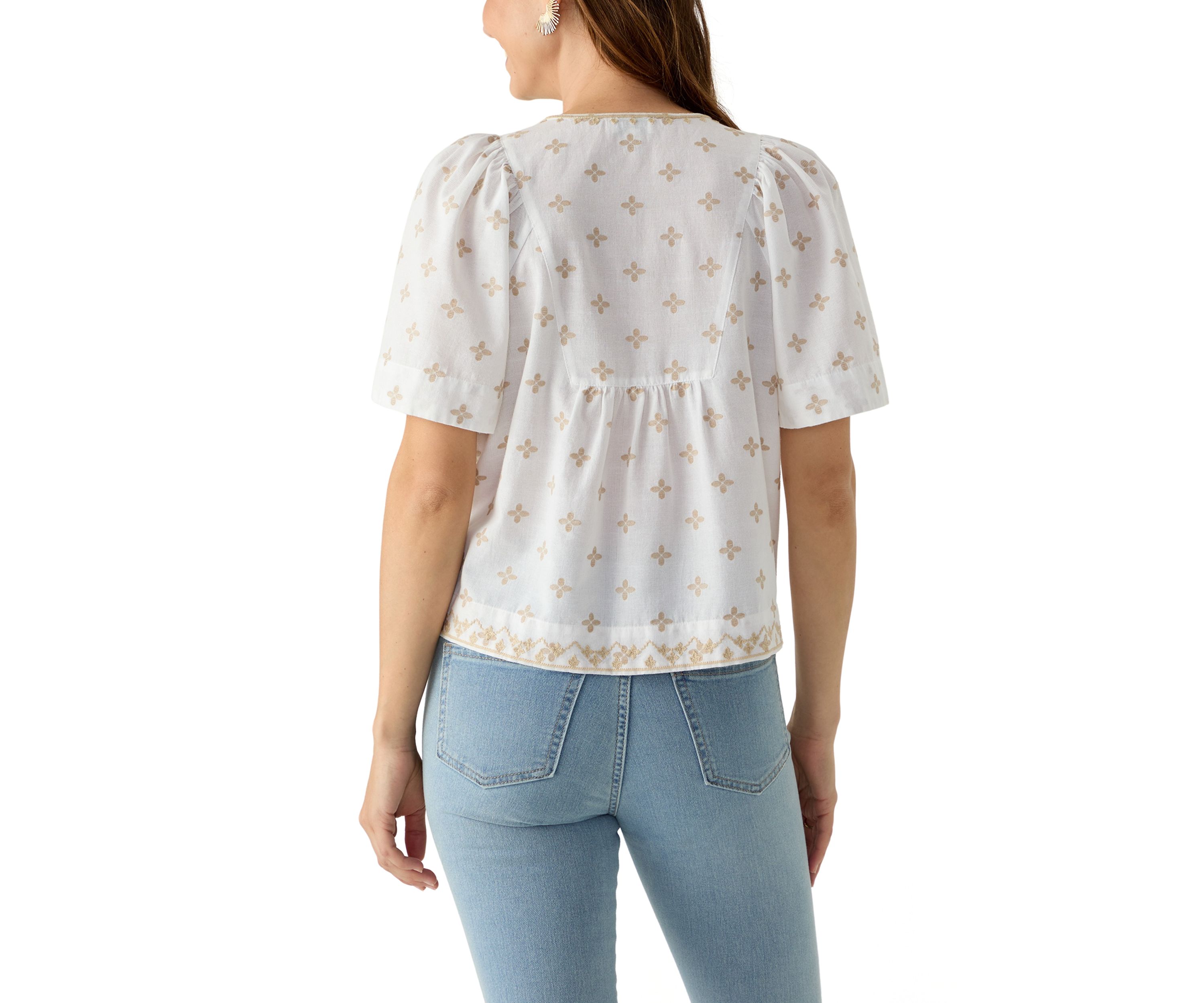 Womens Short Sleeve Embroidered Top