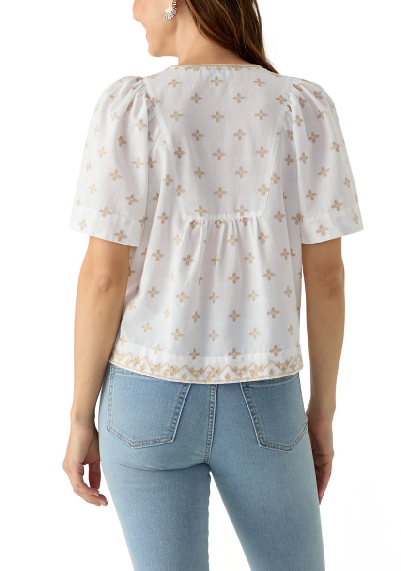 Womens Short Sleeve Embroidered Top
