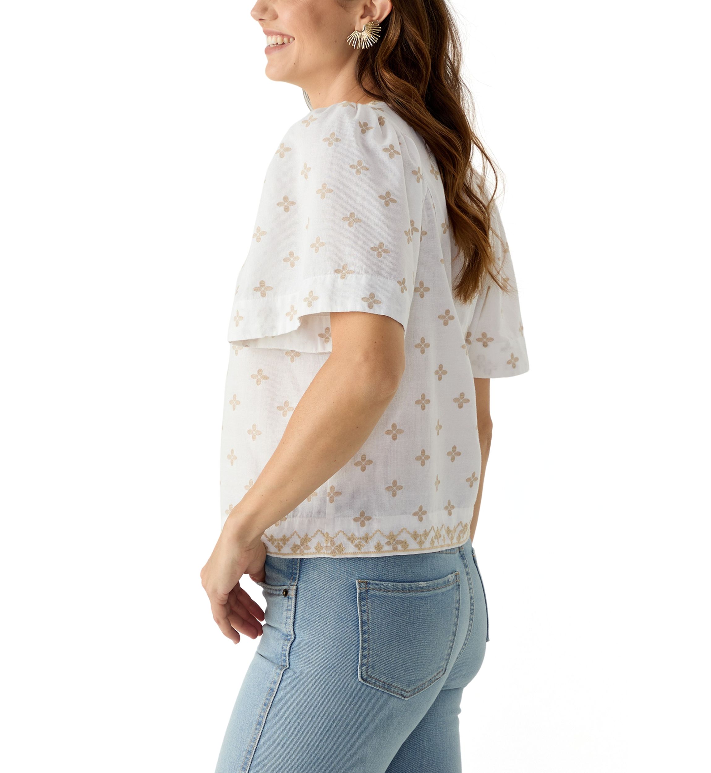 Womens Short Sleeve Embroidered Top